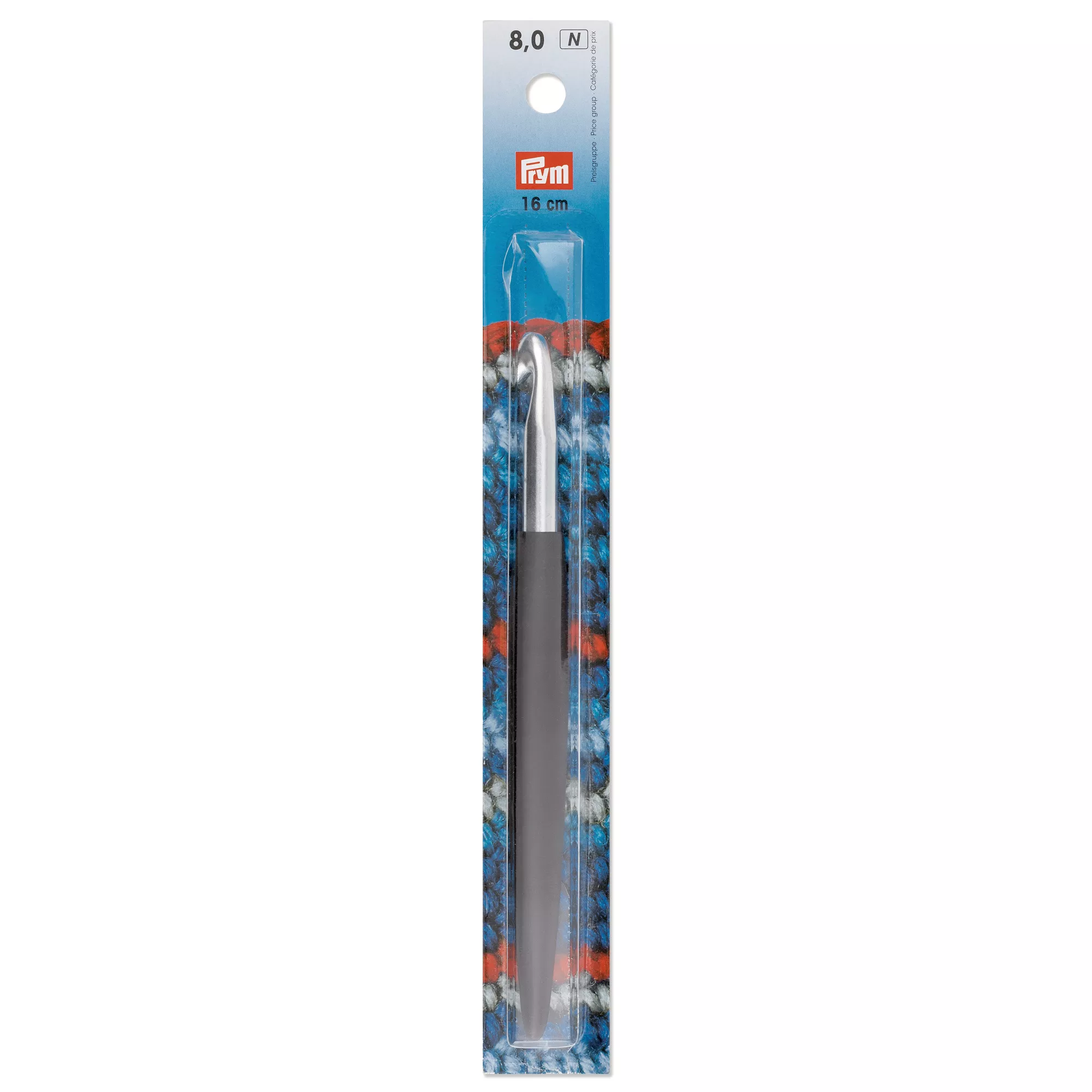 Soft-grip wool crochet hook, 16cm, 8.00mm, silver-coloured