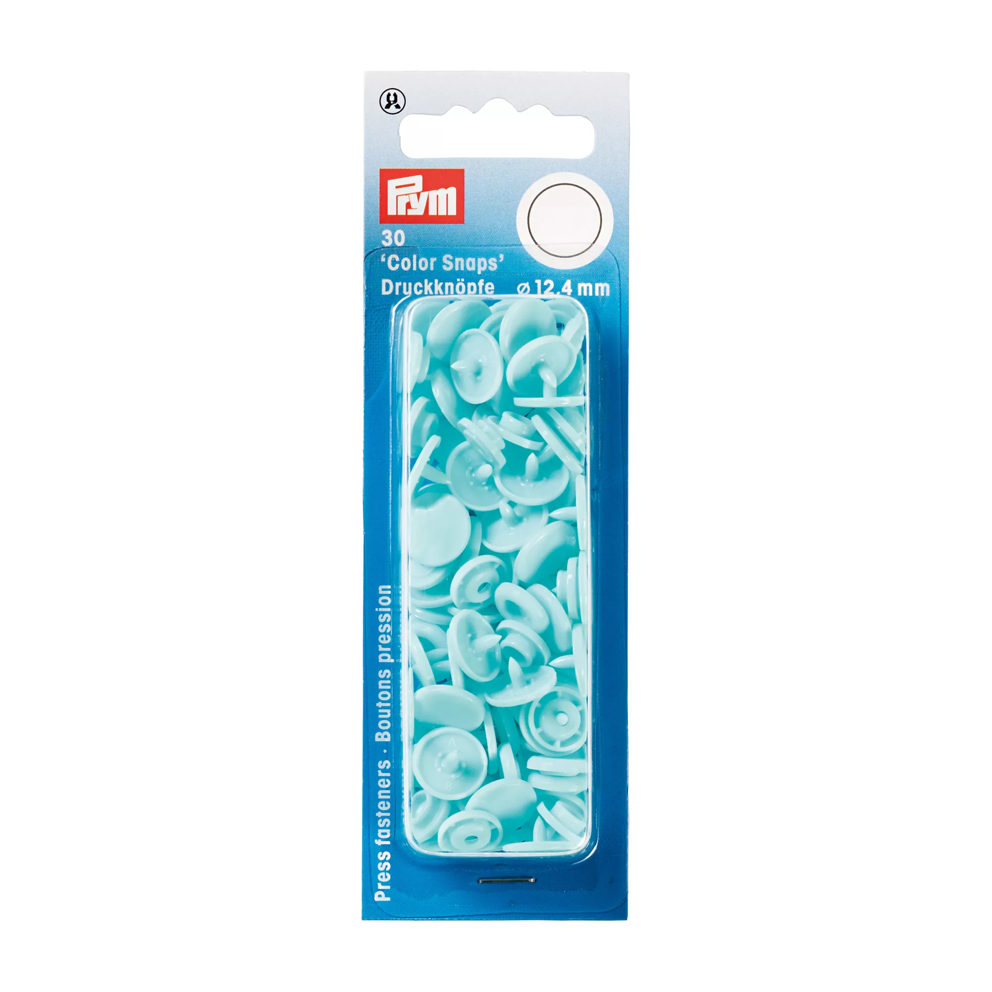 Non-sew press fasteners, Colour Snaps, round, 12.4mm, light turquoise