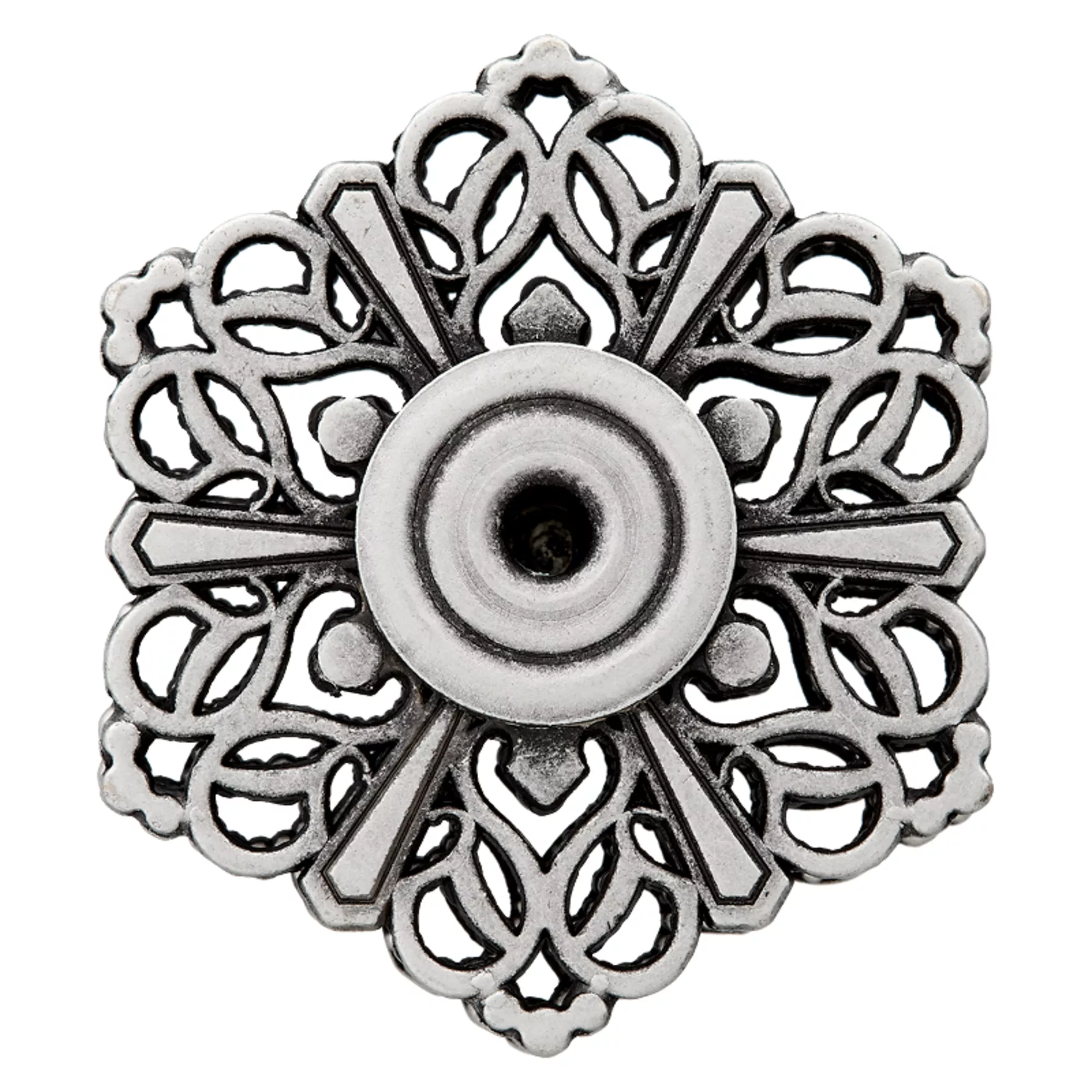 Broche de presión para coser, Floral, 32mm, plateado viejo