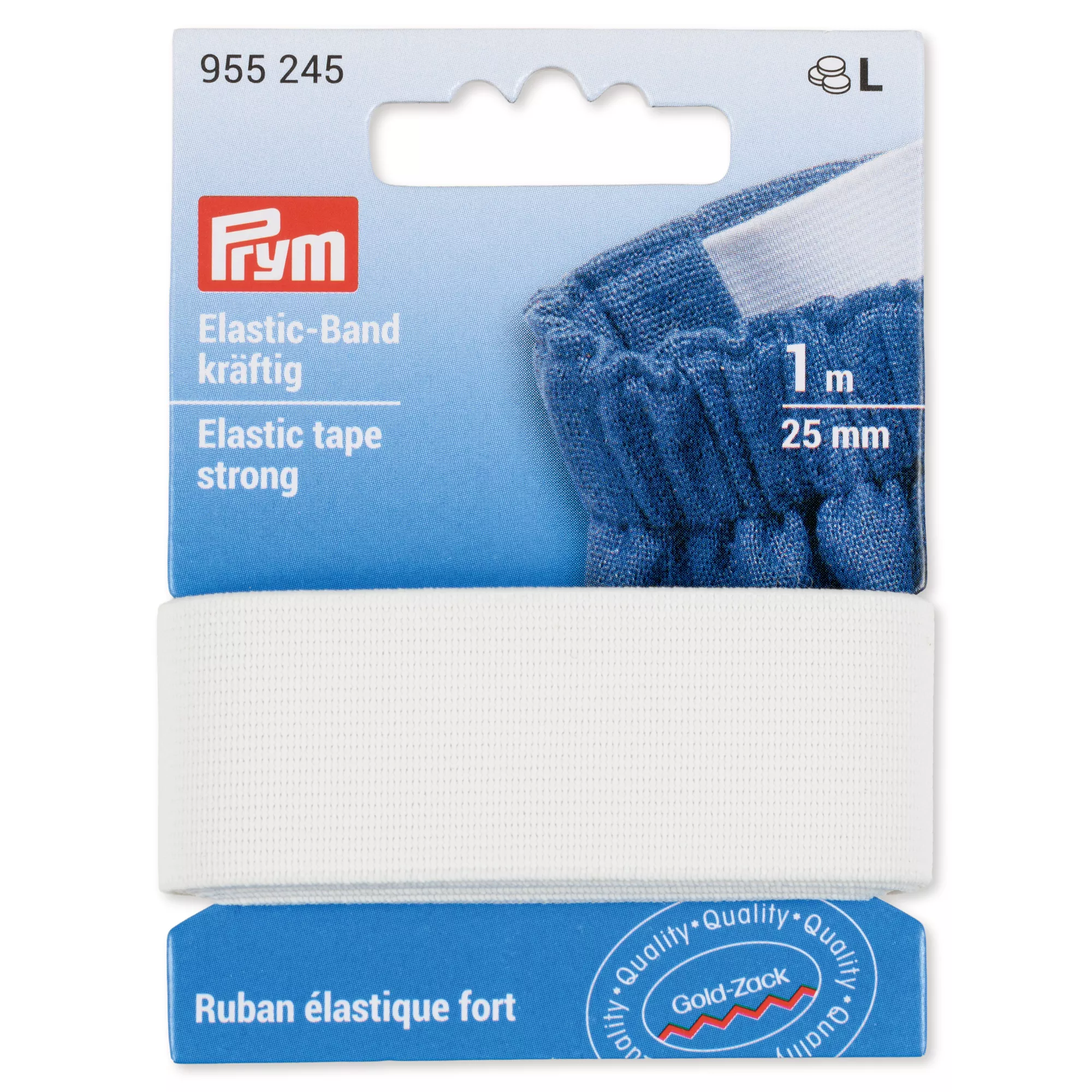 Elastic tape, strong, 25mm, white, 1m