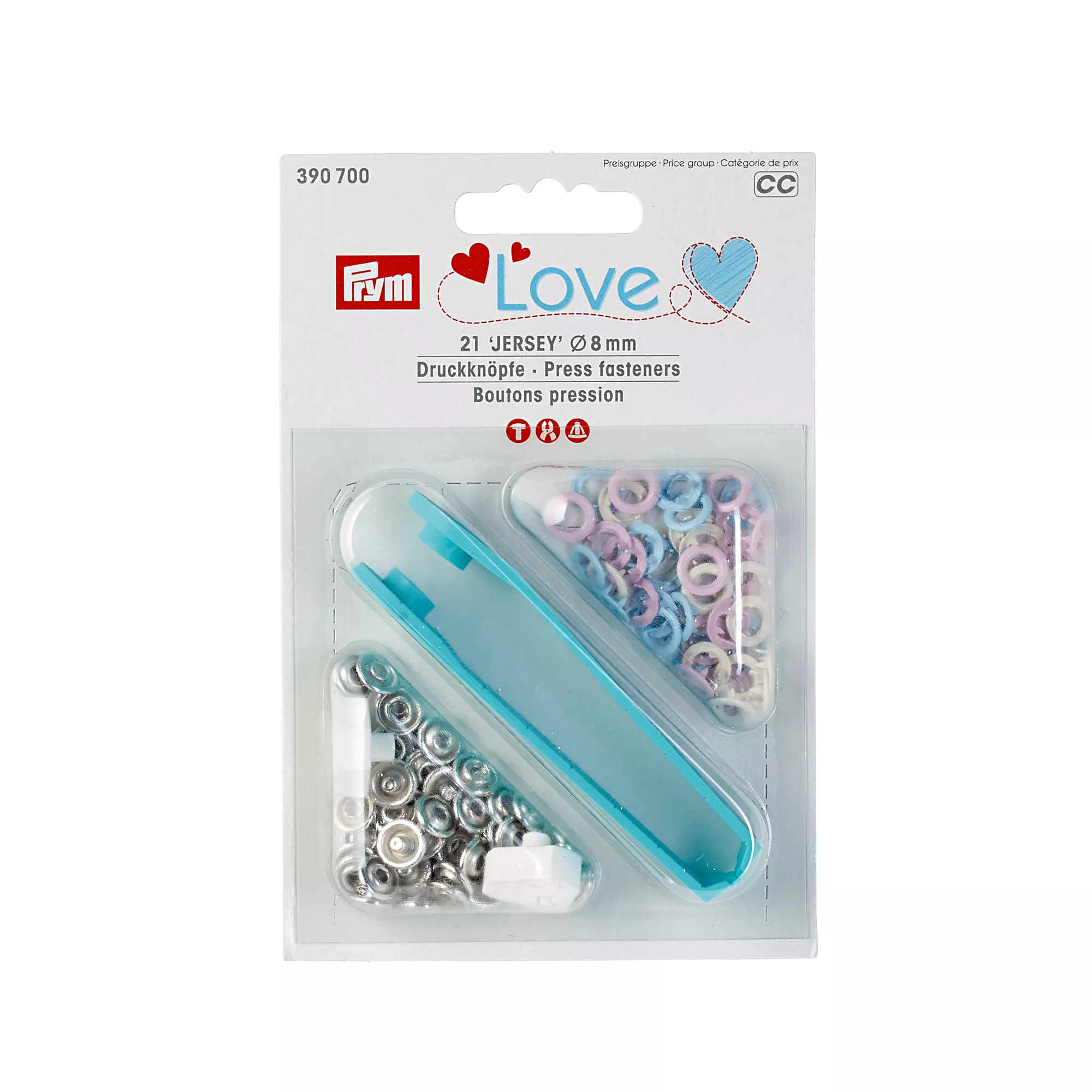 Druckknöpfe Jersey, Prym Love, 8mm, rosa/hellblau/perle