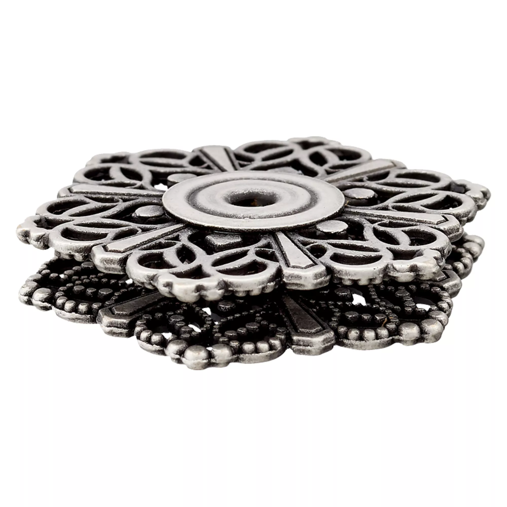Broche de presión para coser, Floral, 32mm, plateado viejo