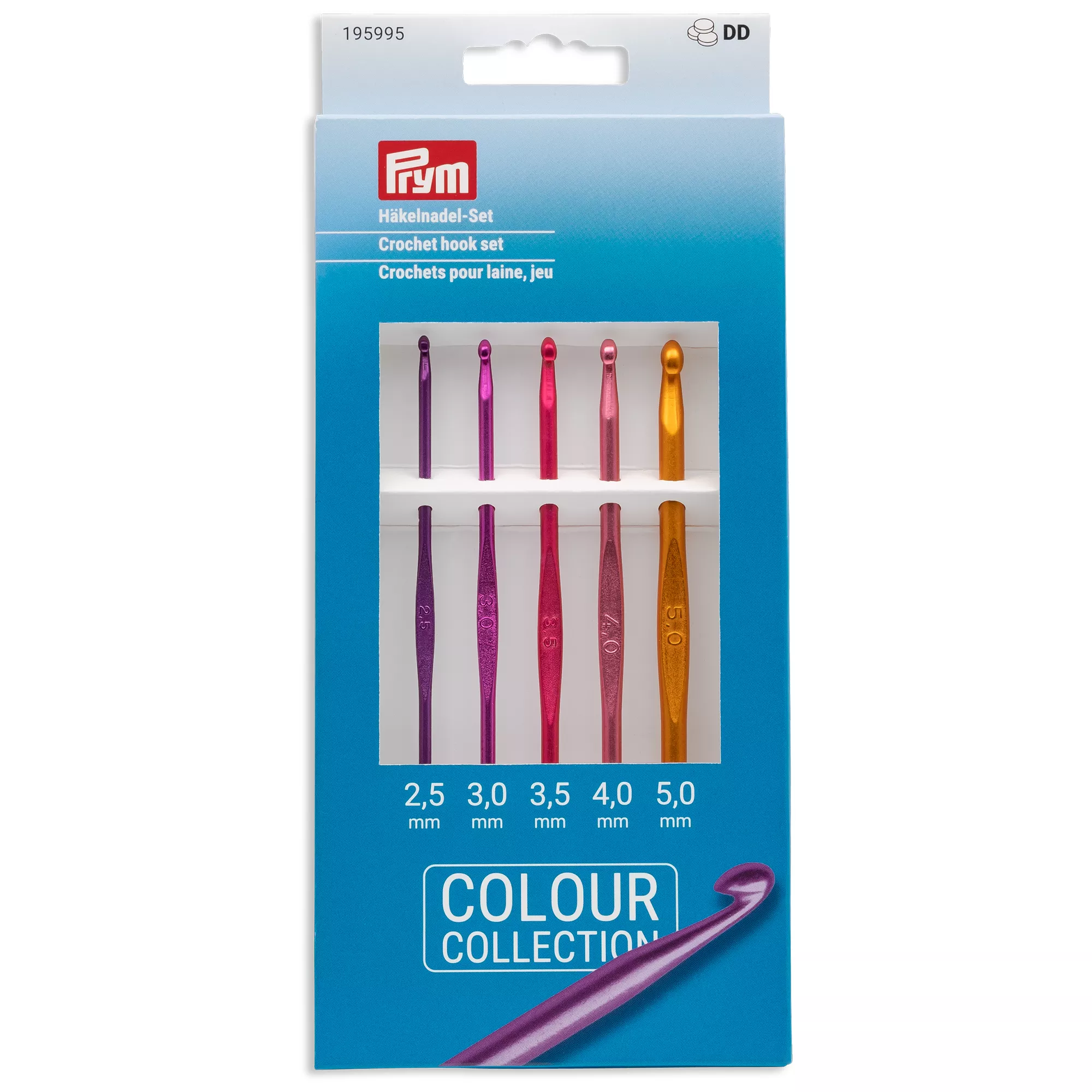 Crochet hook set ALU, coloured 2.5-5.0 mm