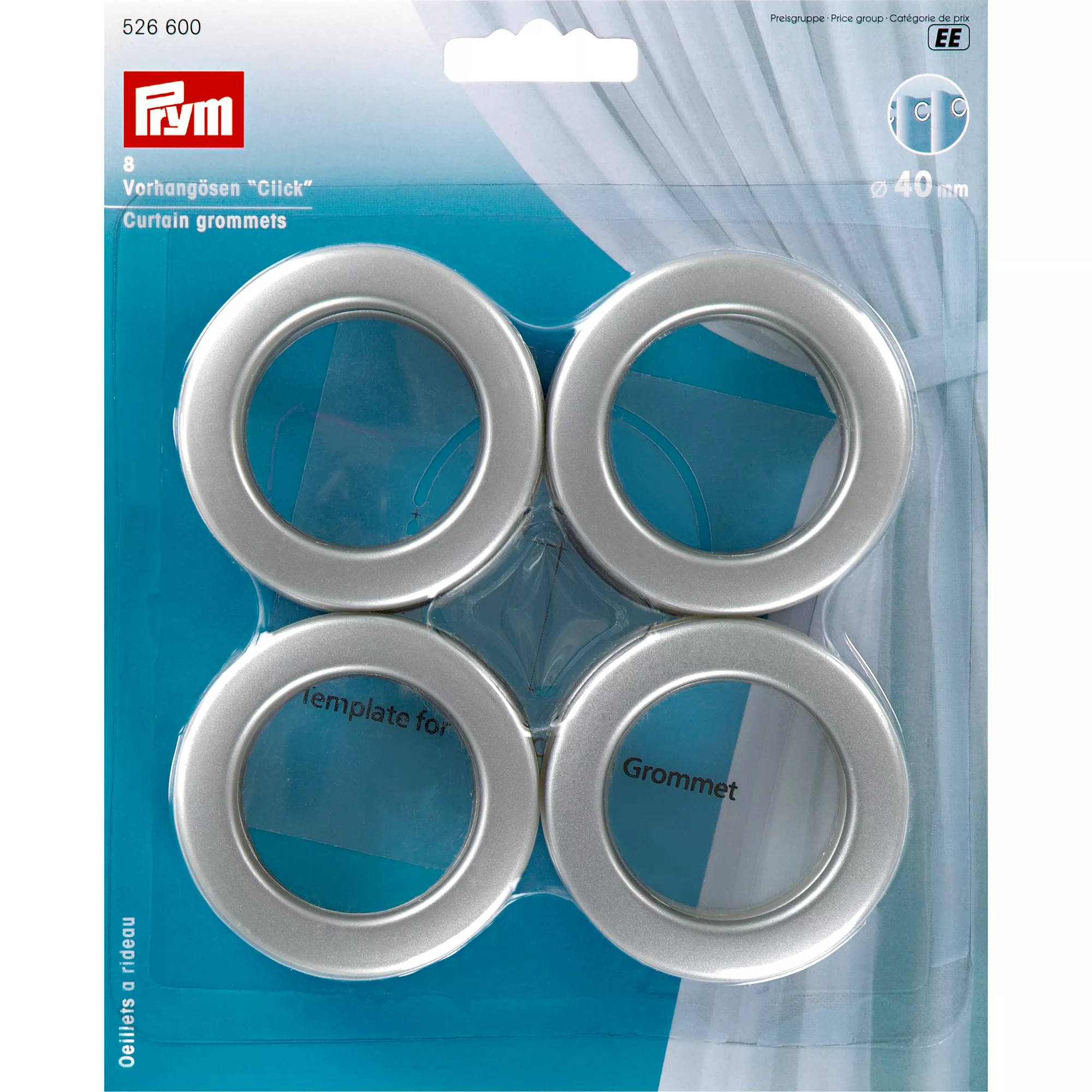 Curtain grommets, 40mm, silver-coloured matt