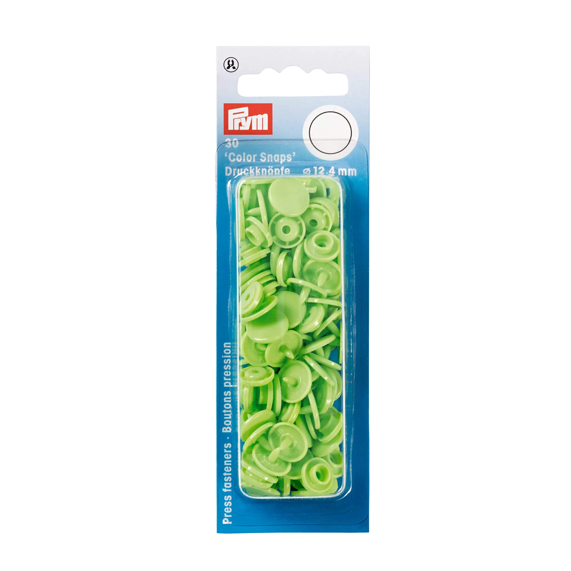 Non-sew press fasteners, Colour Snaps, round, 12.4mm, apple