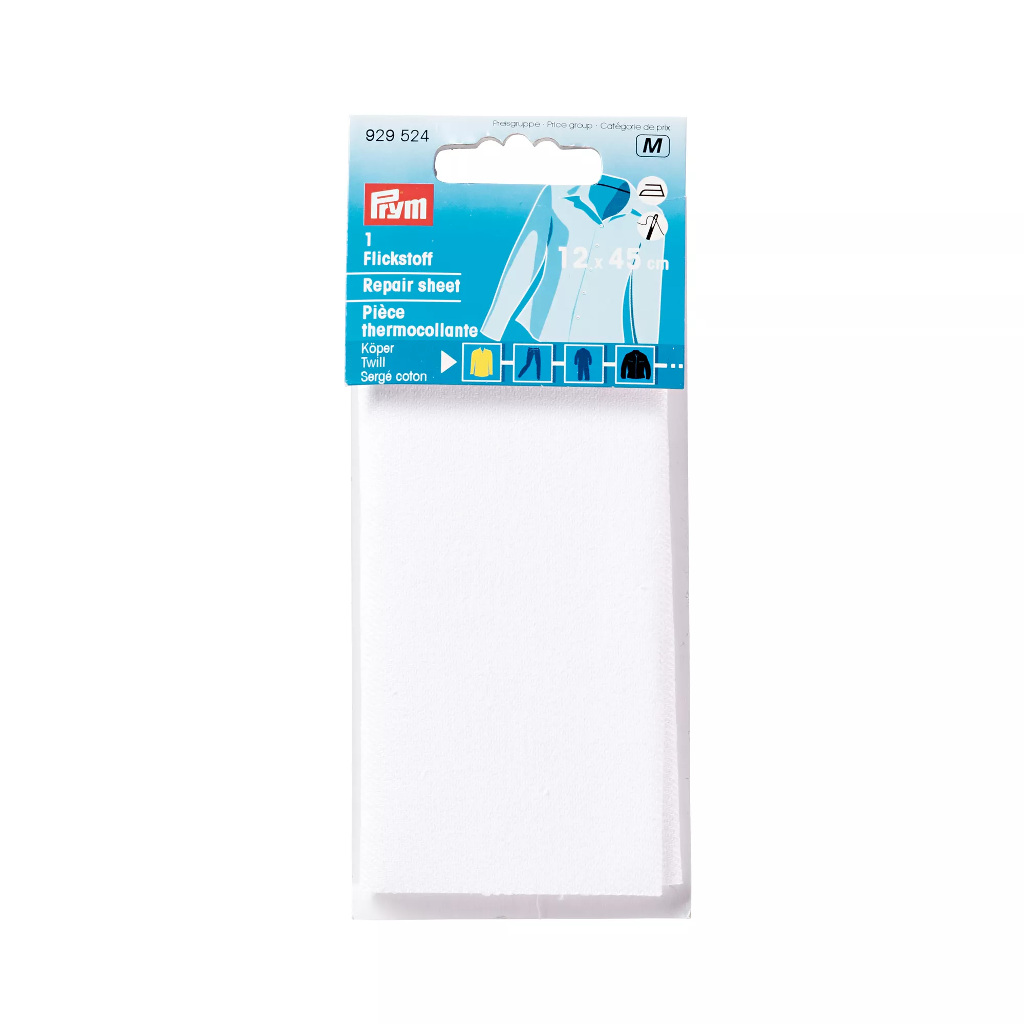 Pièce thermocollante, sergé, thermocollant, 12 x 45cm, blanc