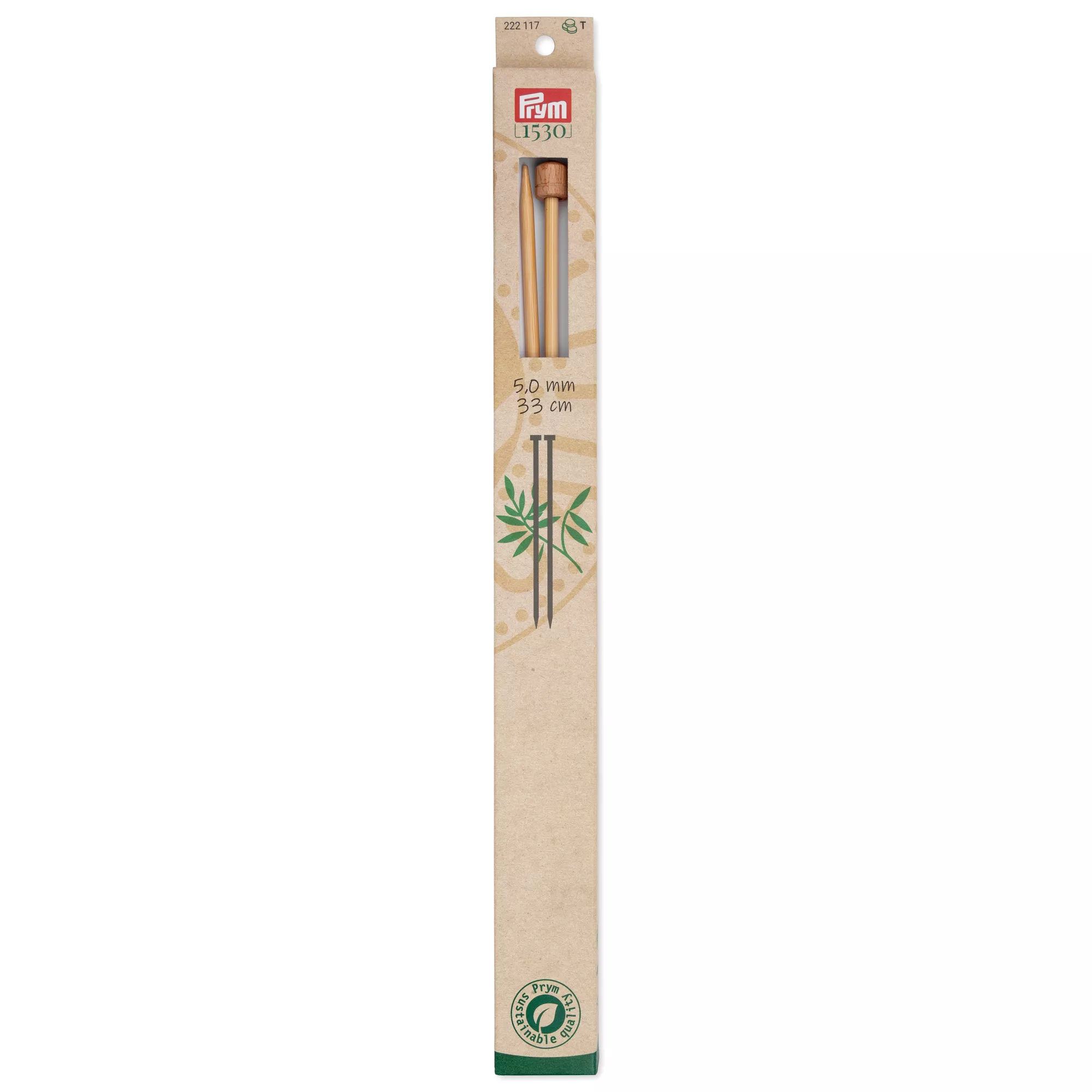 Single-pointed knitting needles Prym 1530, bamboo, 33cm, 5.00mm