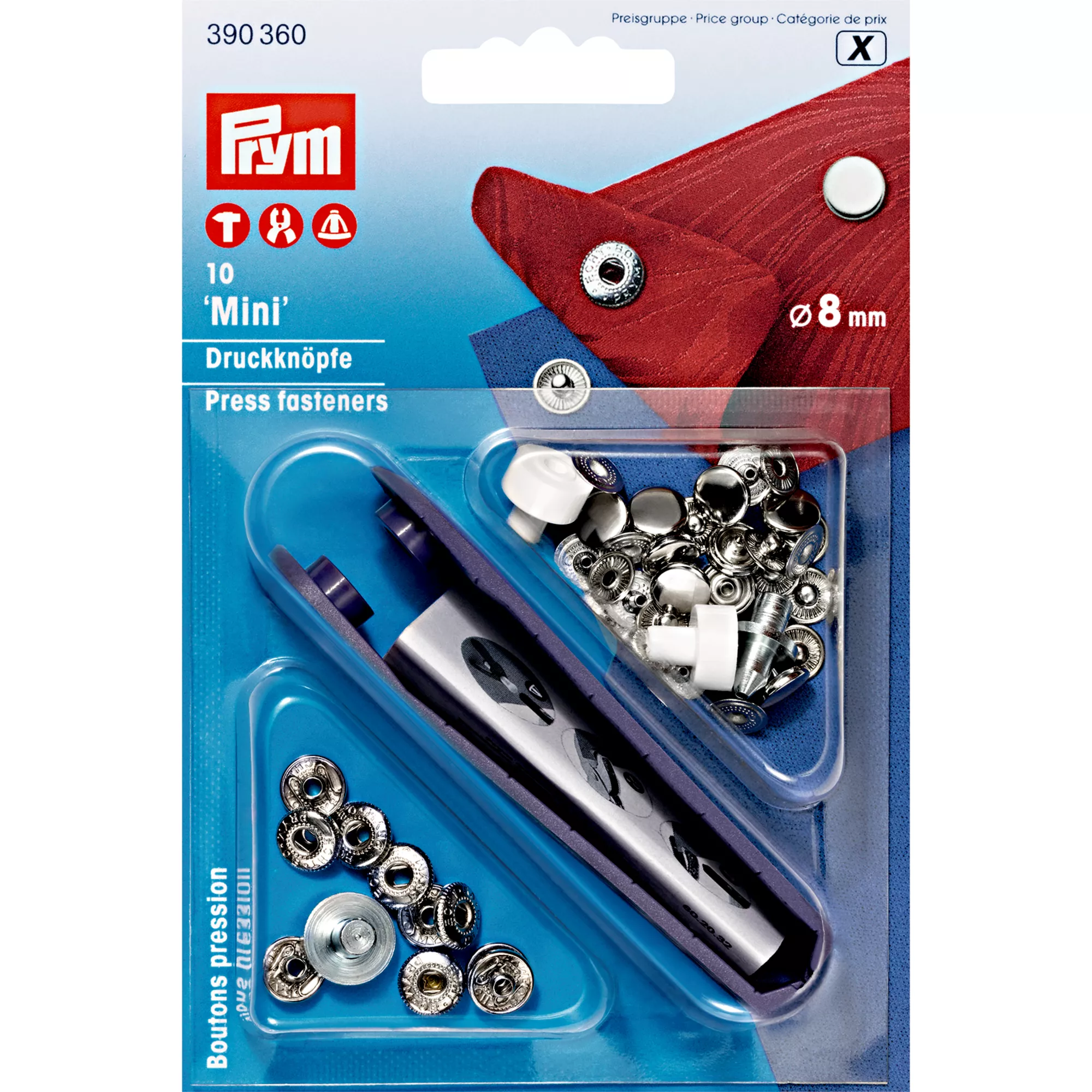 Non-sew press fastener Mini, 8mm, silver-coloured