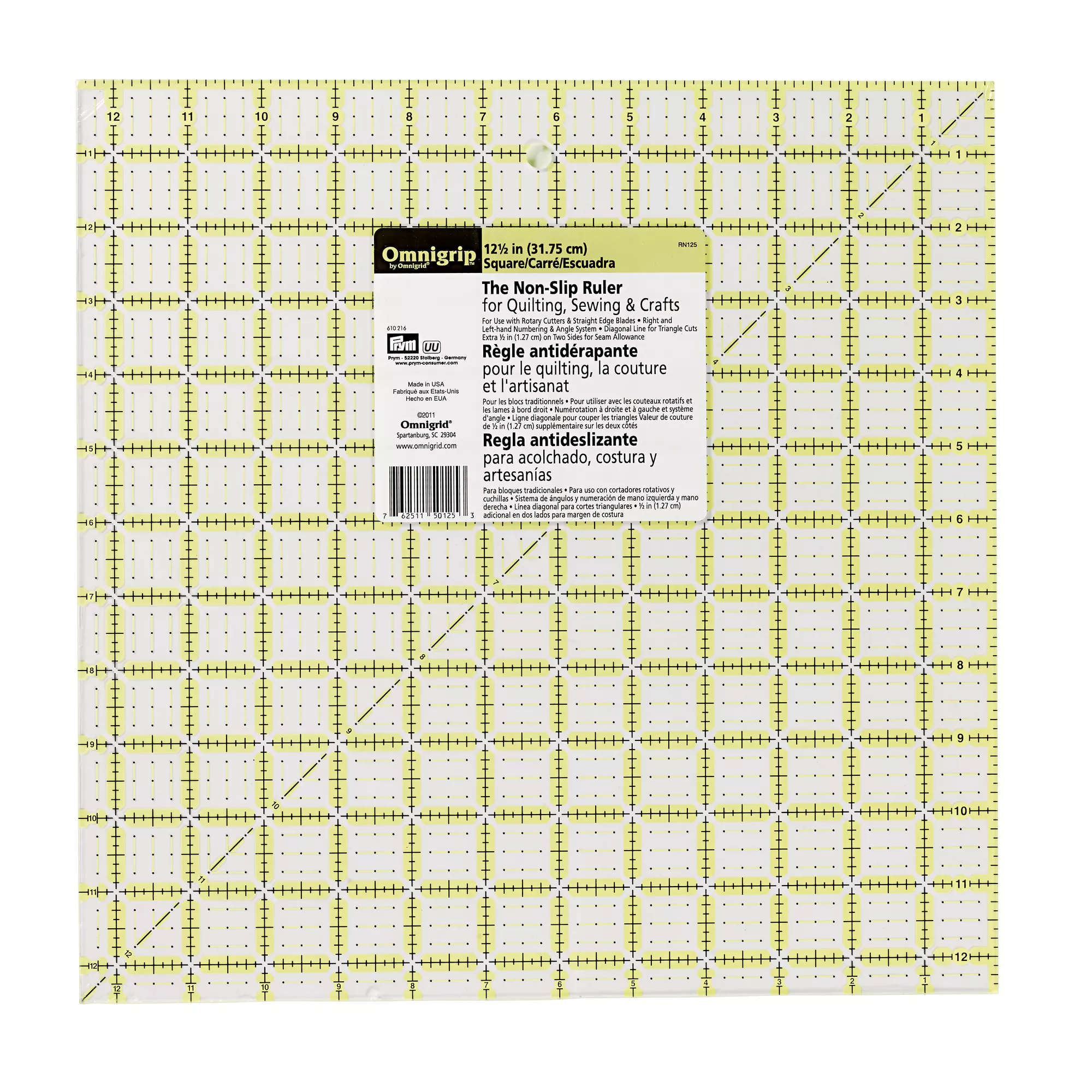 Omnigrip non-slip ruler, 12.5x12.5inch