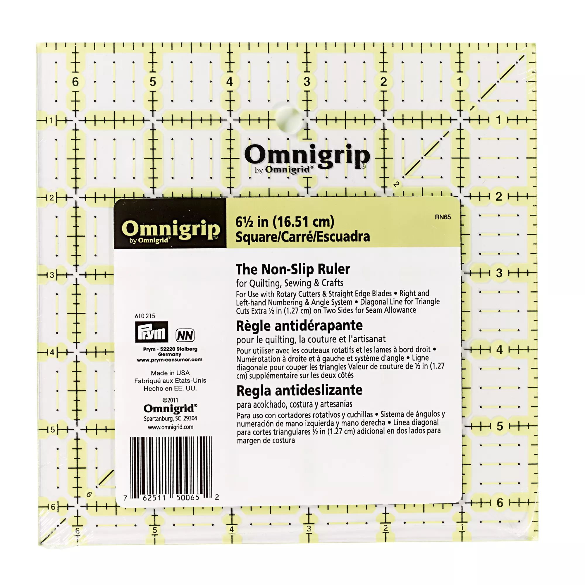 Omnigrip non-slip ruler, 6.5x6.5inch