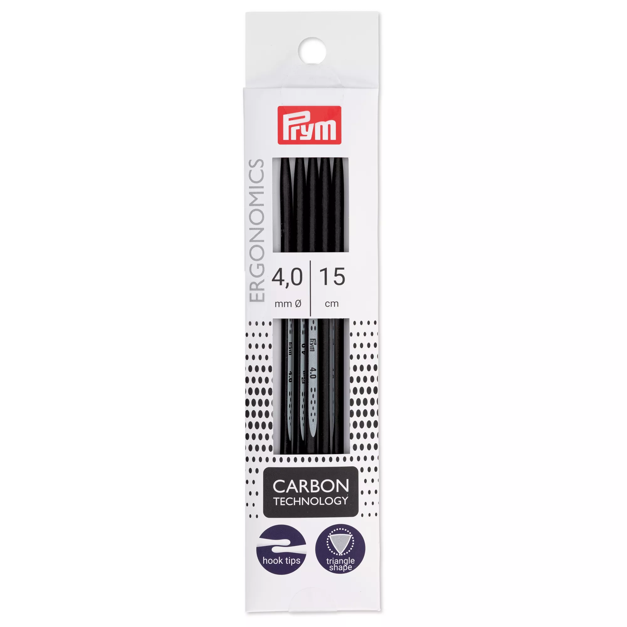 Agujas de calcetar con doble punta, prym.ergonomics, Carbon Technology, 15cm, 4,00mm