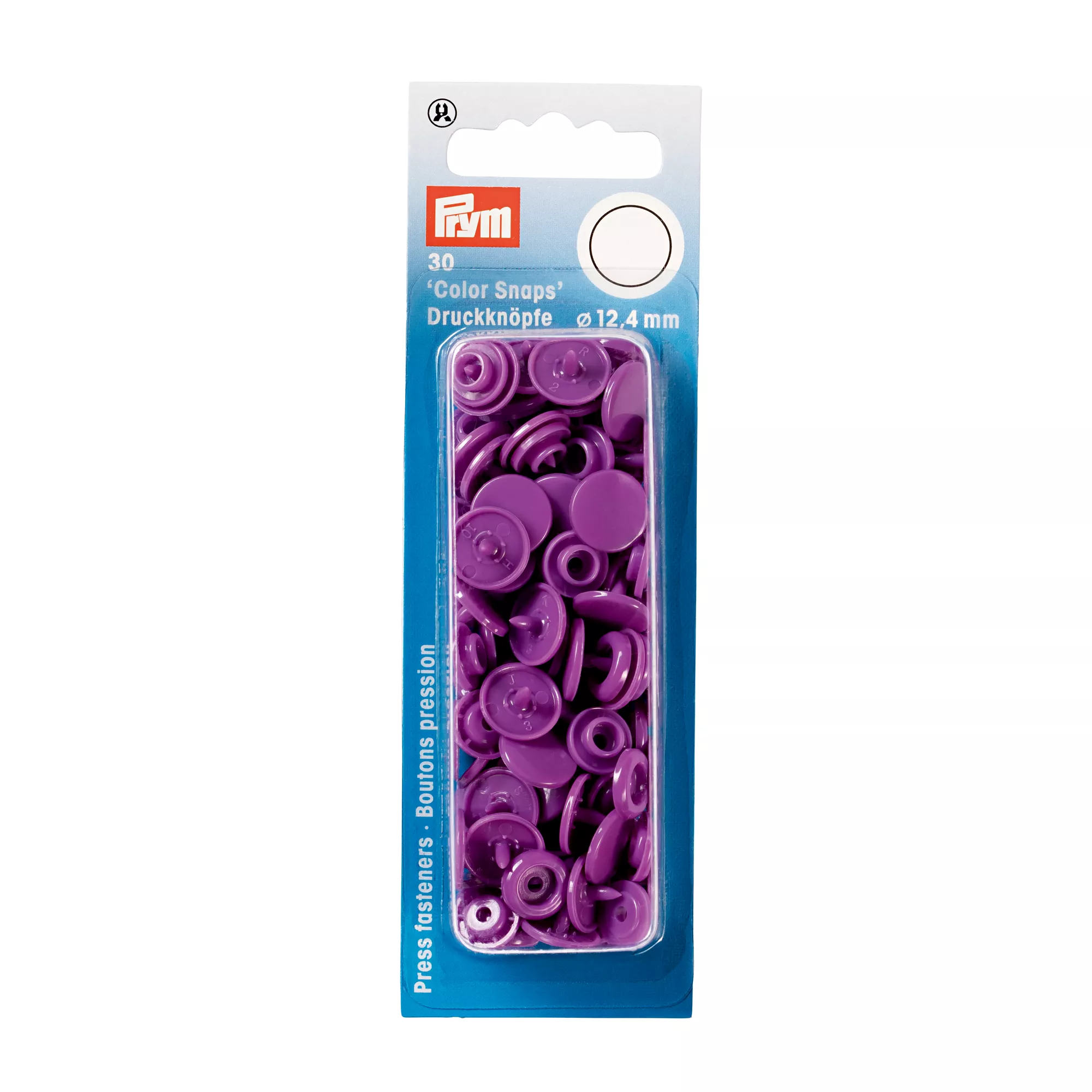 Non-sew press fasteners, Colour Snaps, round, 12.4mm, purple