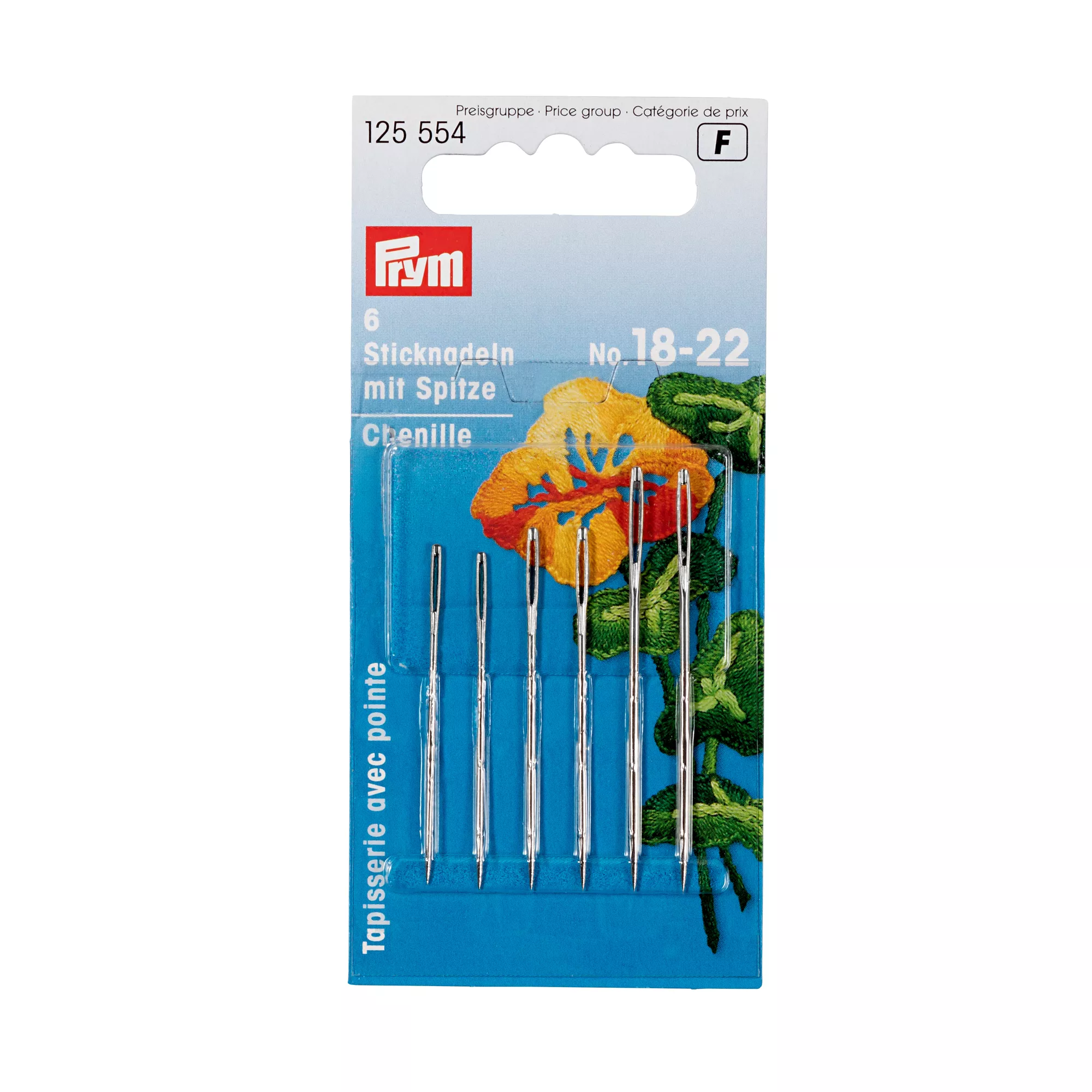Chenille needles with sharp point, No. 18-22, assorted