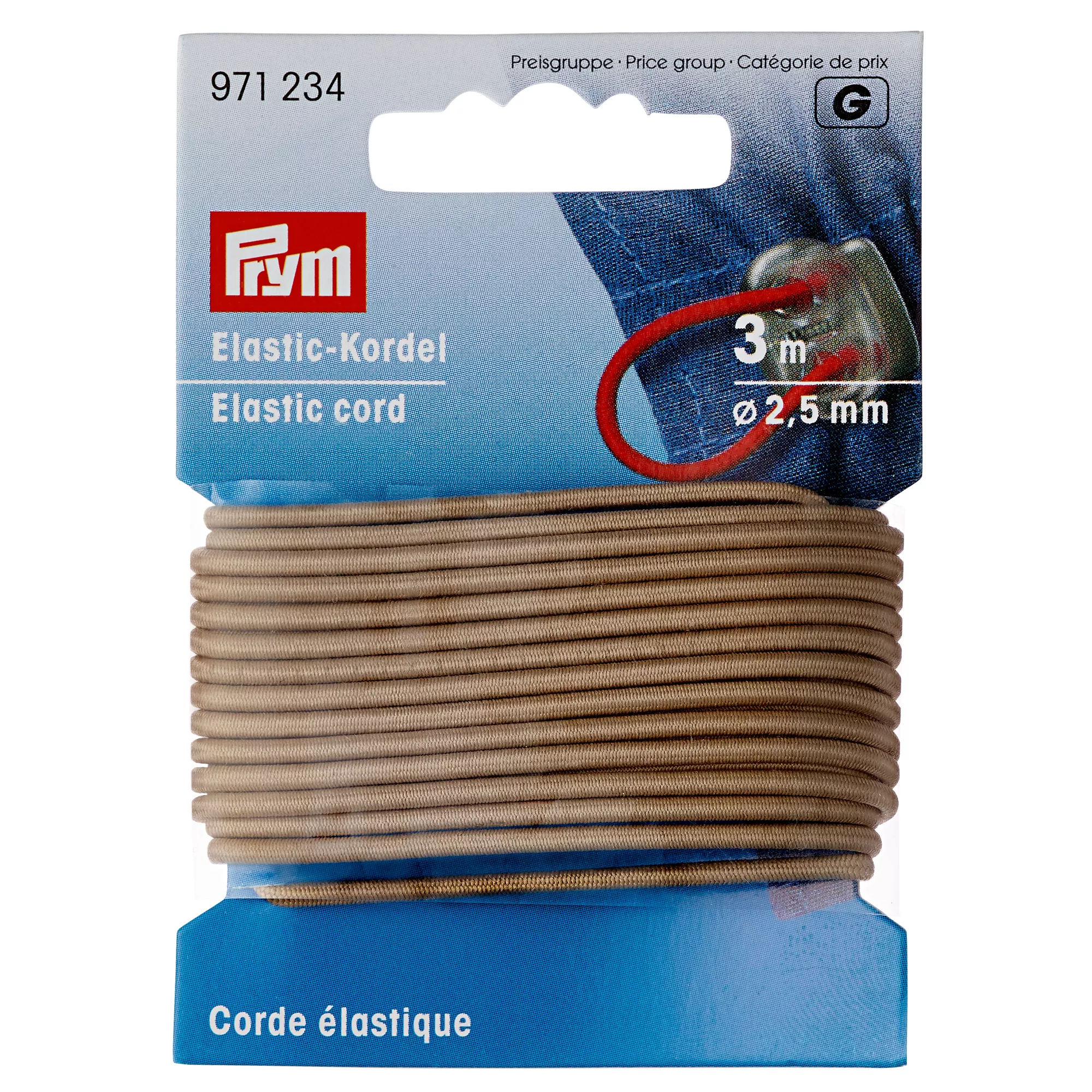 Cordón elástico, 2,5mm, beige, 3m