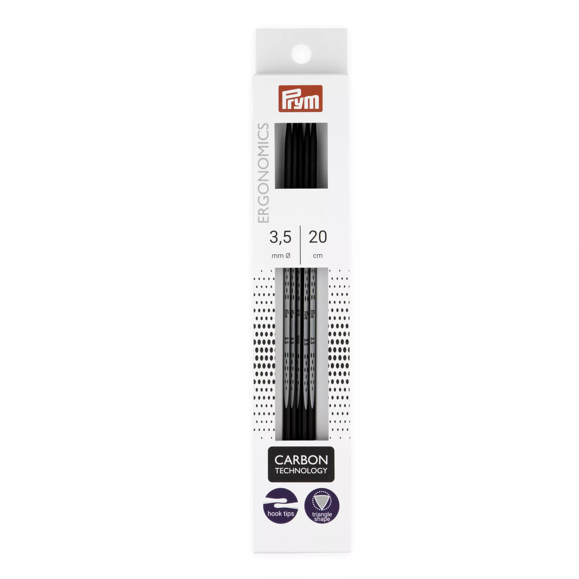 Double-pointed knitting needles prym.ergonomics, Carbon Technology, 20cm, 3.50mm