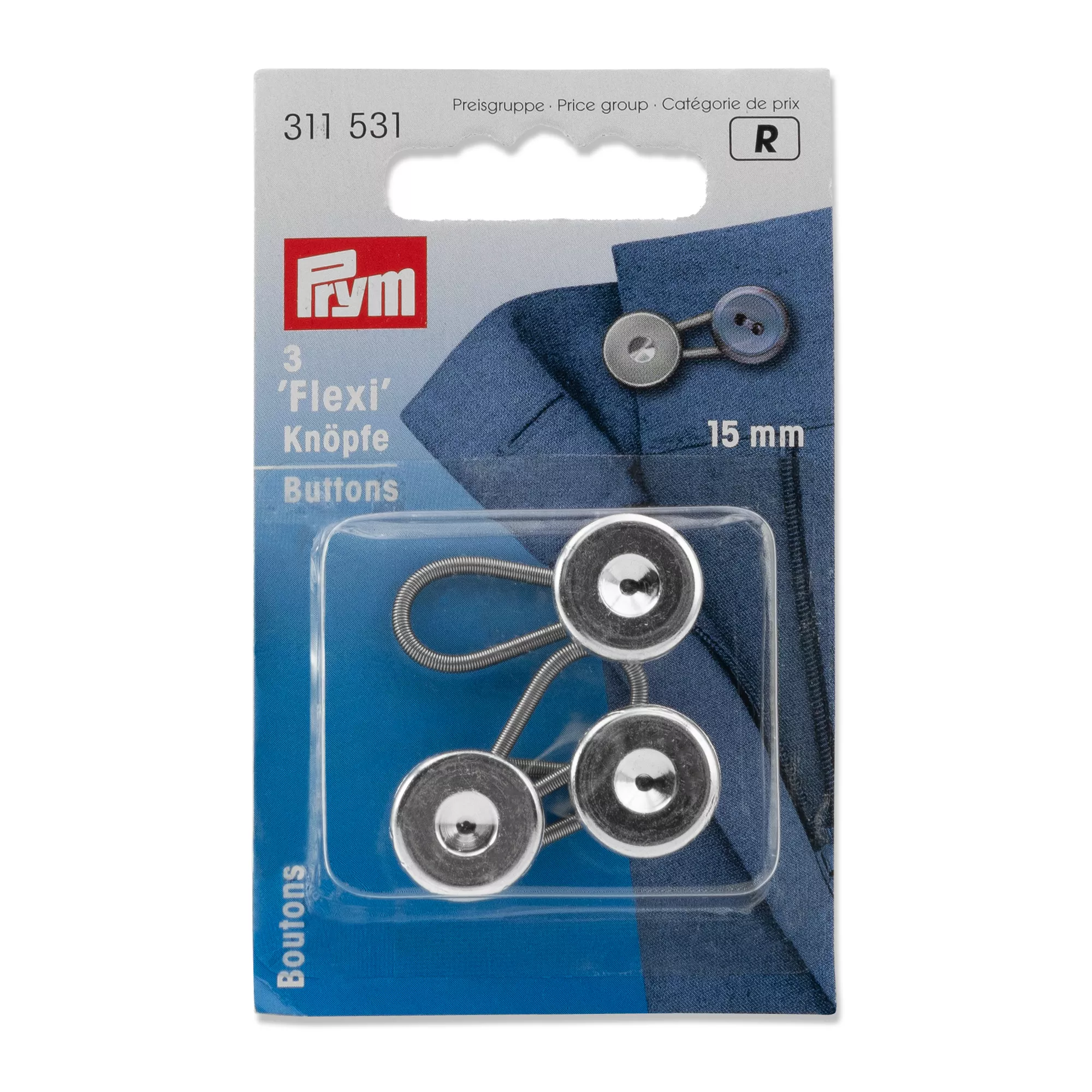 Flexi buttons with loop, 15mm