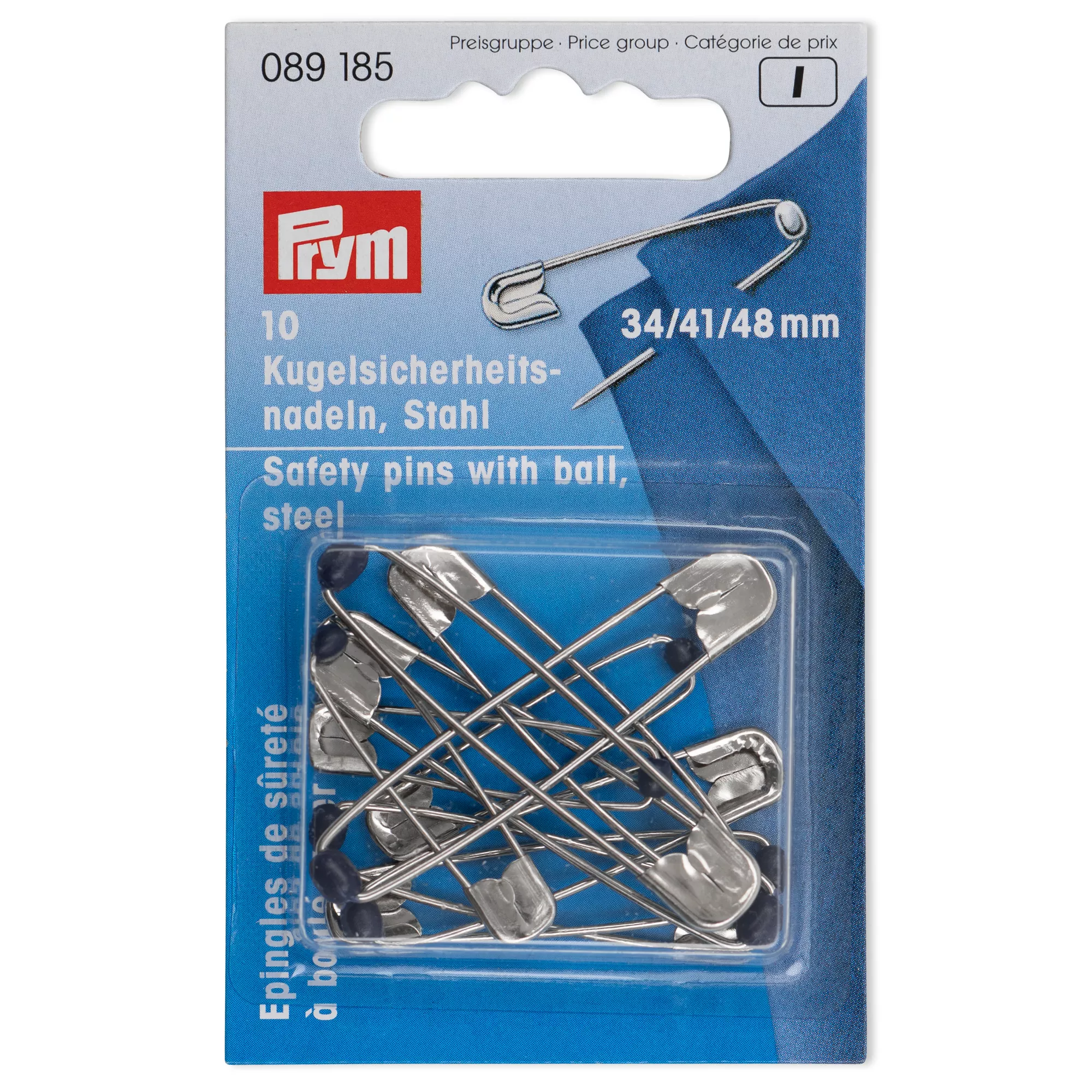 Safety pins with ball, 34mm, silver-coloured, 1000 items