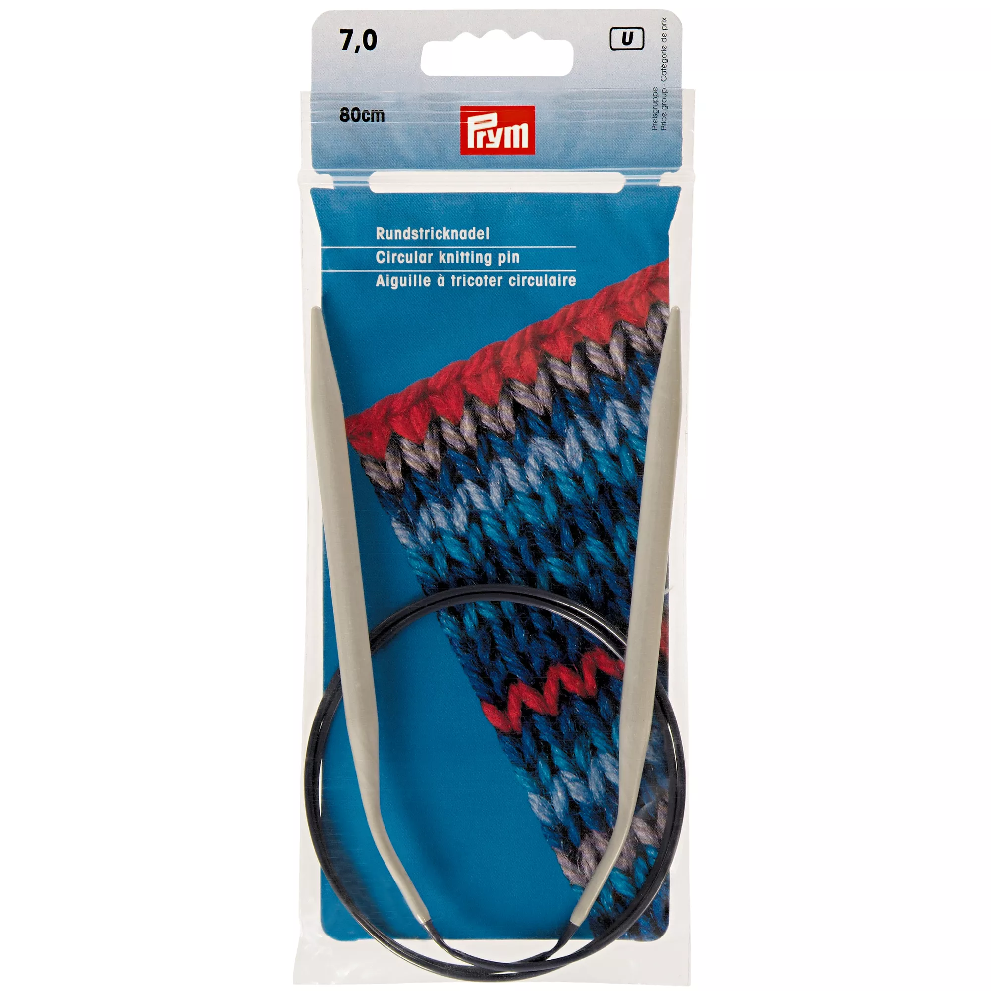 Circular knitting needles, aluminium, 80cm, 7.00mm, grey