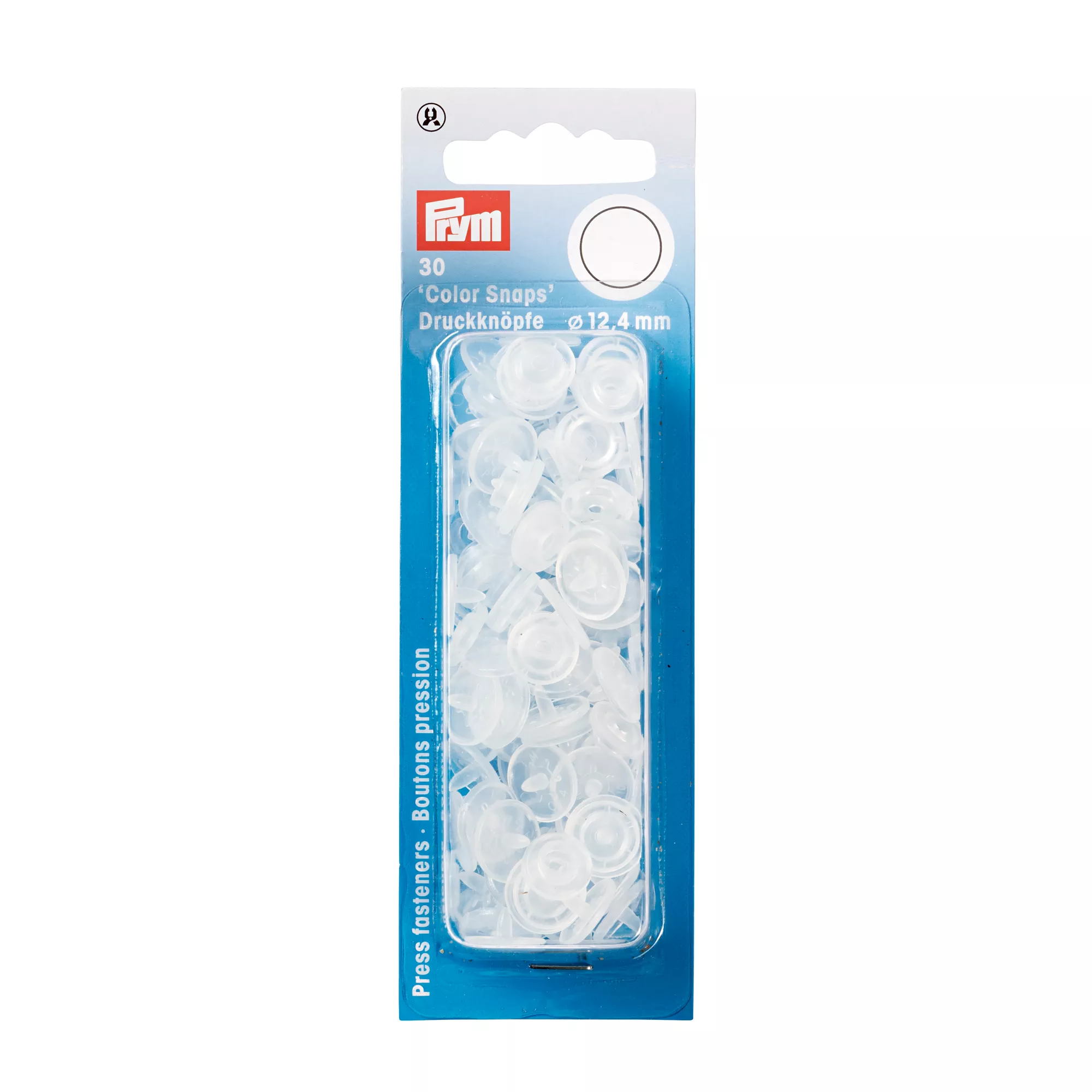 Non-sew press fasteners, Colour Snaps, round, 12.4mm, transparent matt