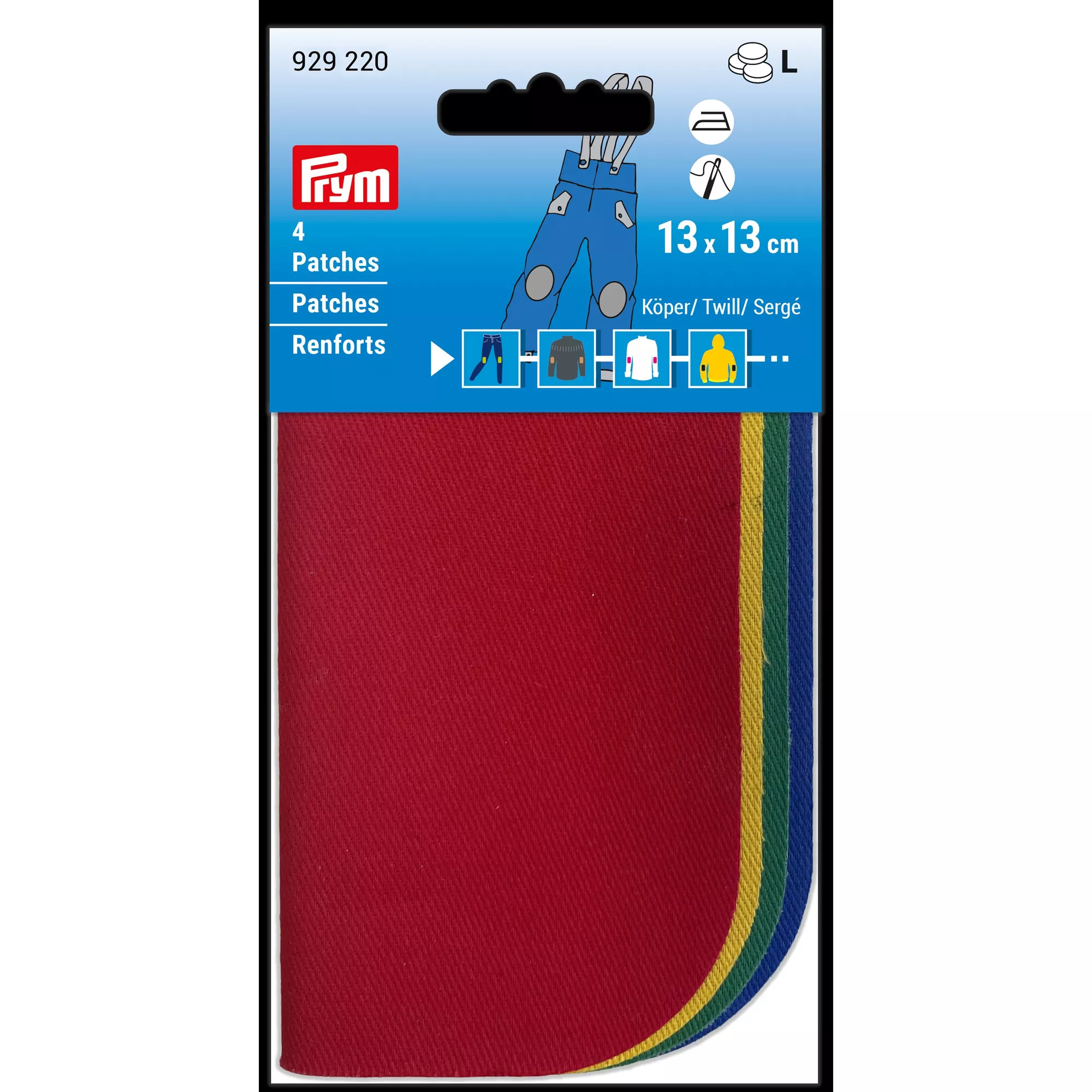 Patches twill 13 x 13 cm, red, yellow, green, blue