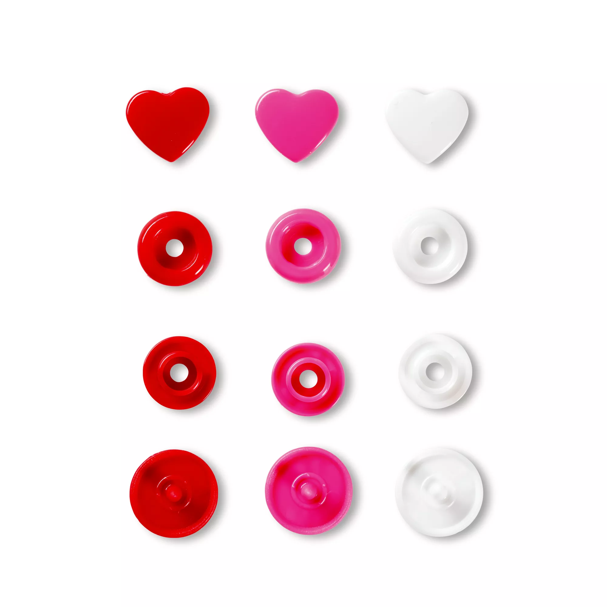 Colour snap fastener, Prym Love, heart, 12.4mm, red/white /pink
