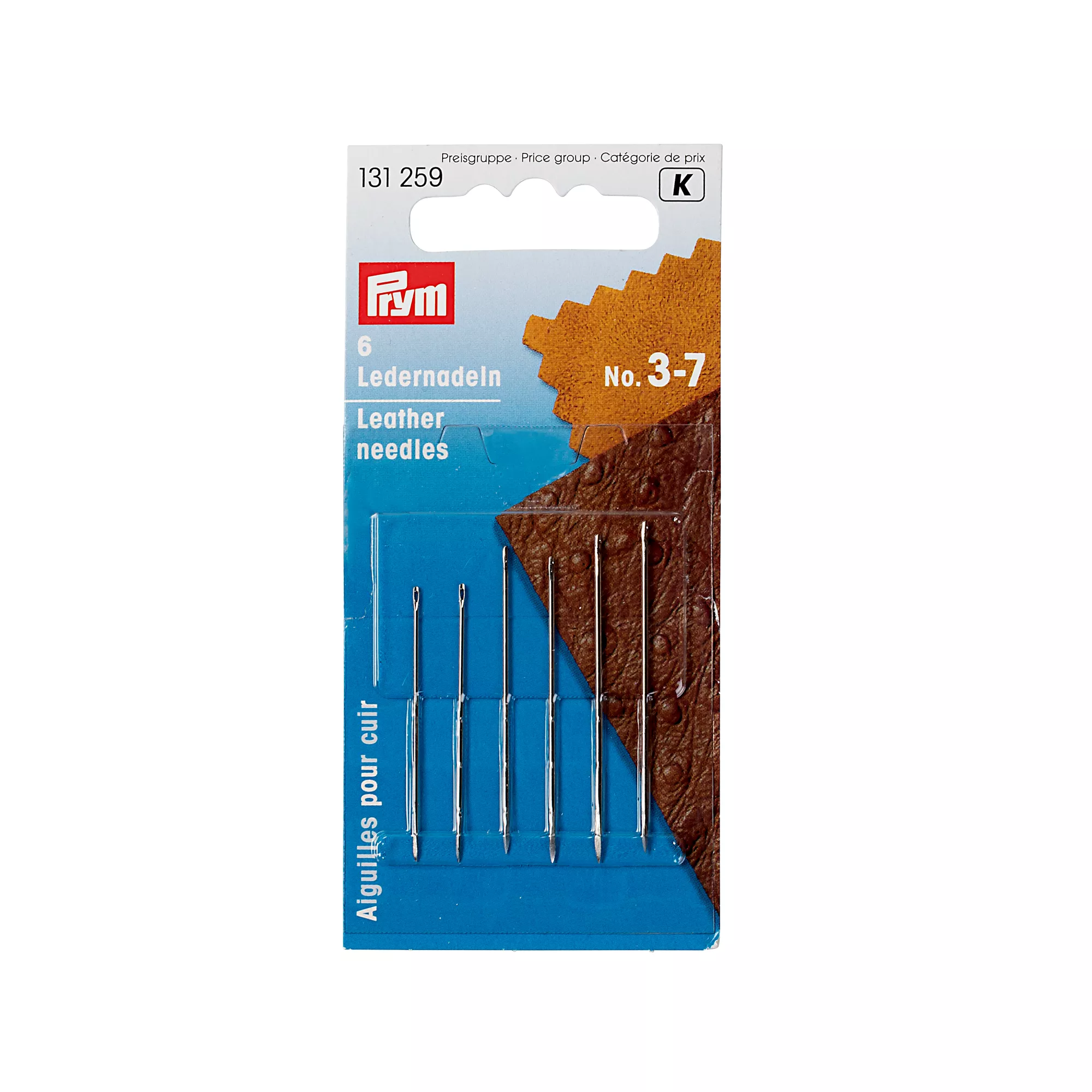 Leather needles, No. 3-7, assorted, silver-coloured