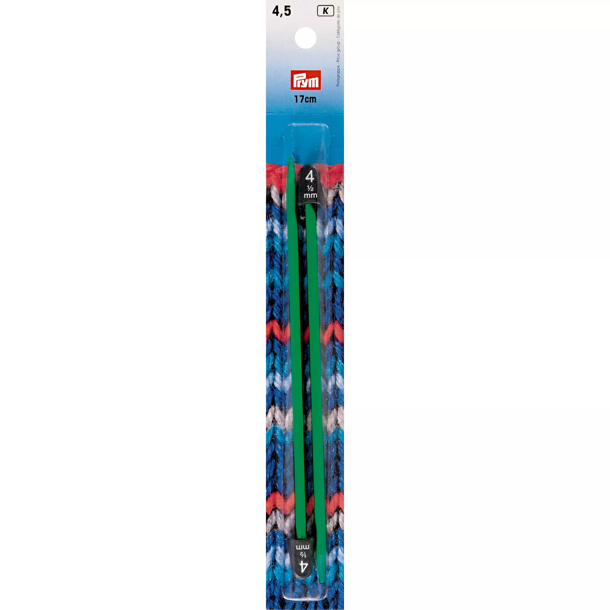 Child's knitting needles, 17cm, 4.50mm, green