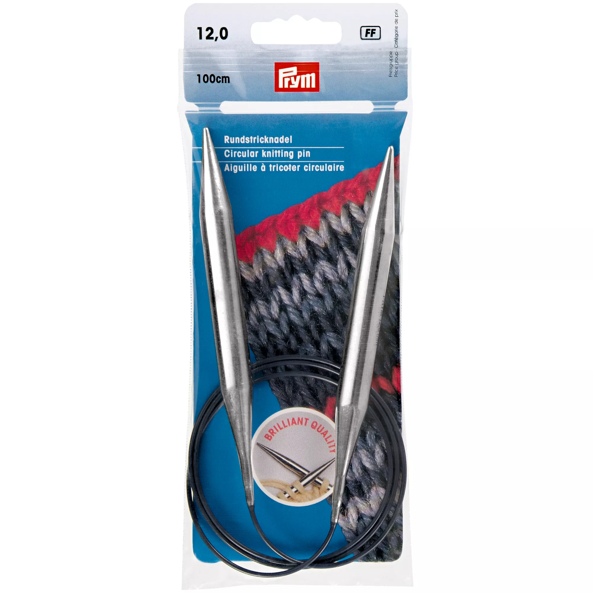 Circular knitting needles, 100cm, 12.00mm, silver-coloured