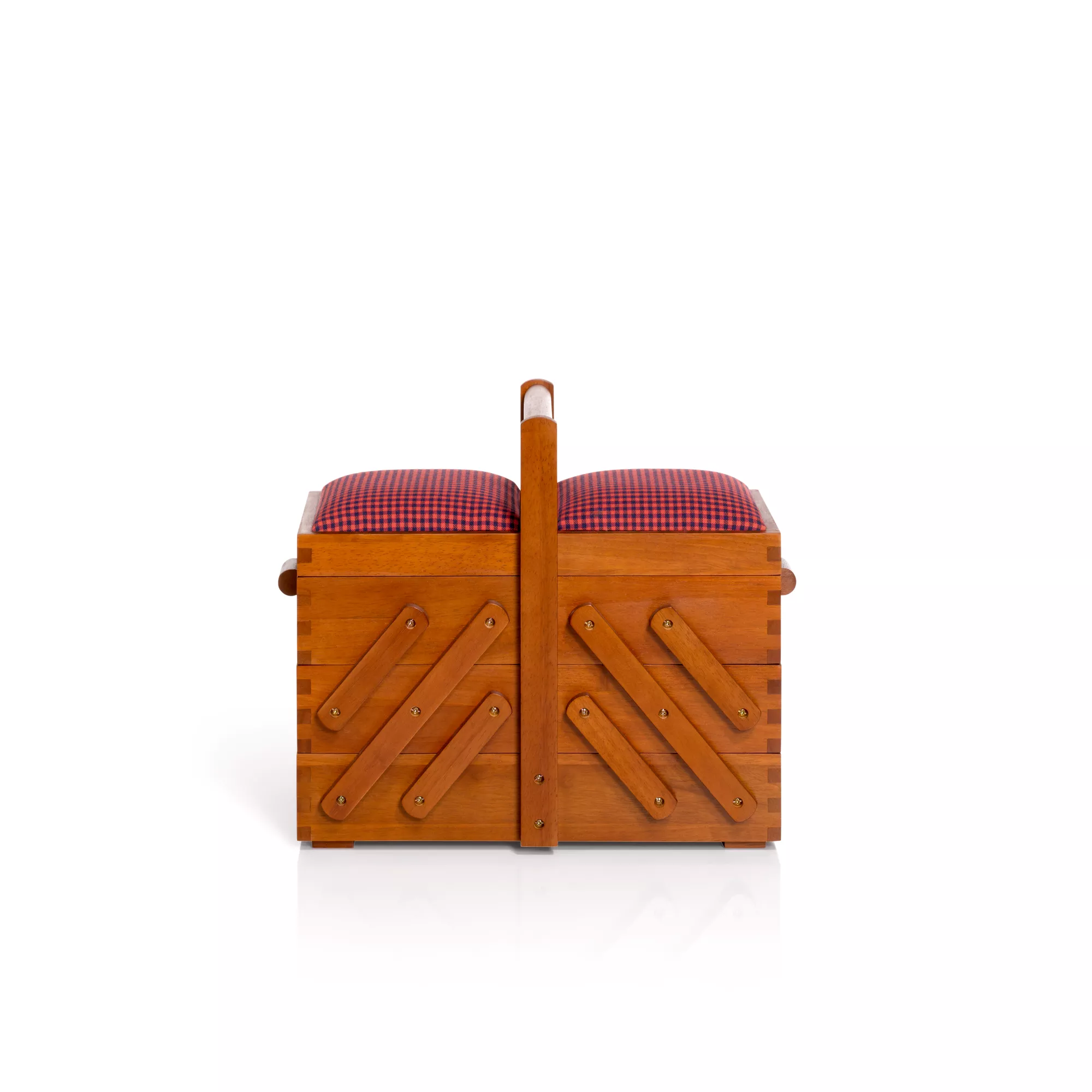 Sewing box in dark wood, M with fabric