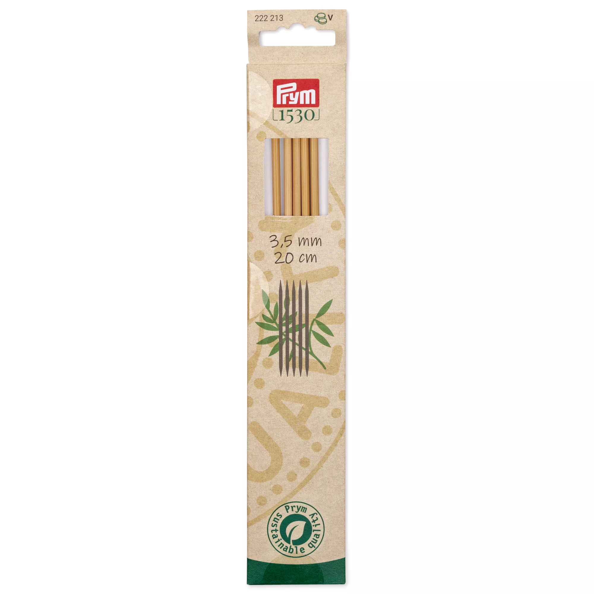 Double-pointed knitting needles Prym 1530, bamboo, 20cm, 3.50mm