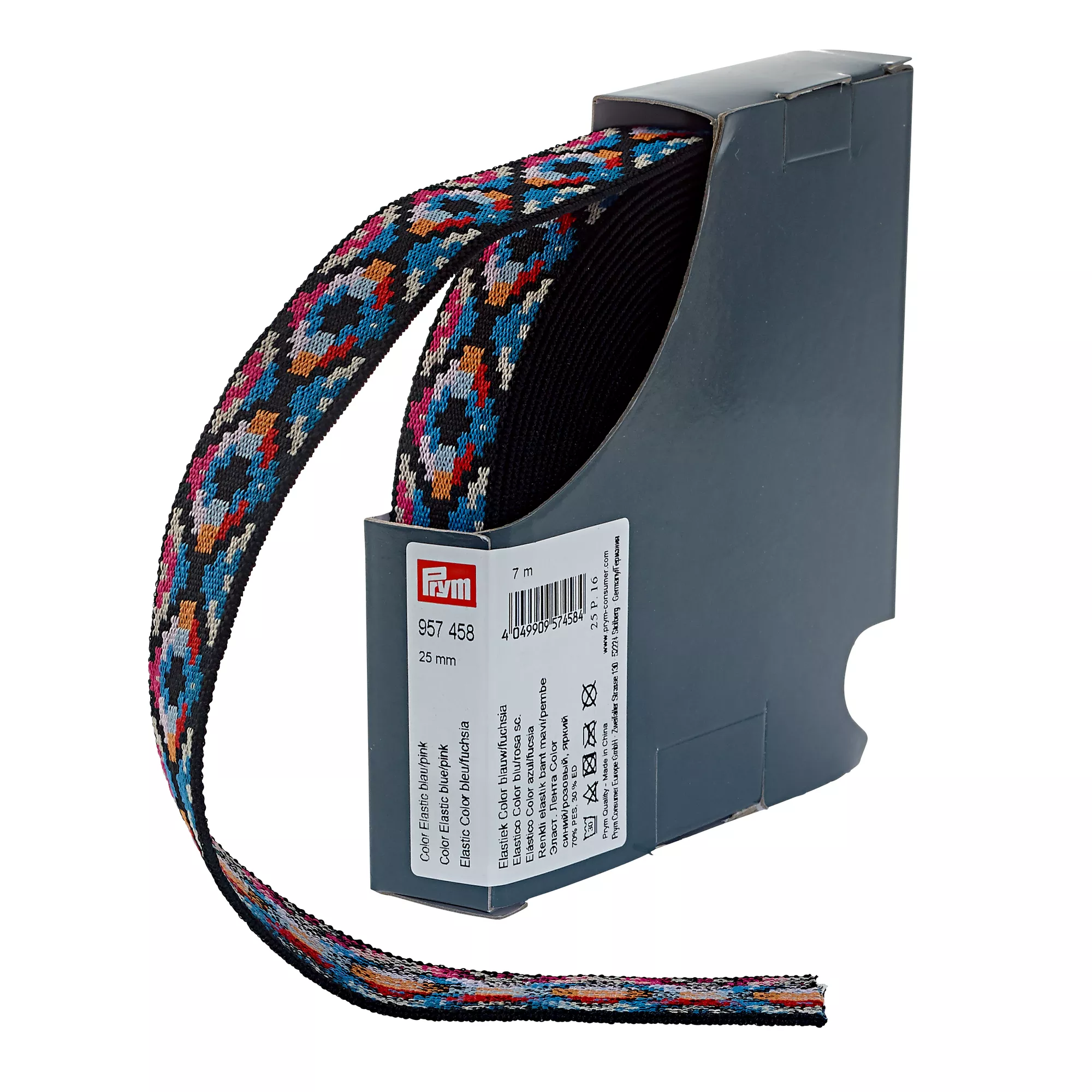 Color elastic, 25mm, ethno blue/pink