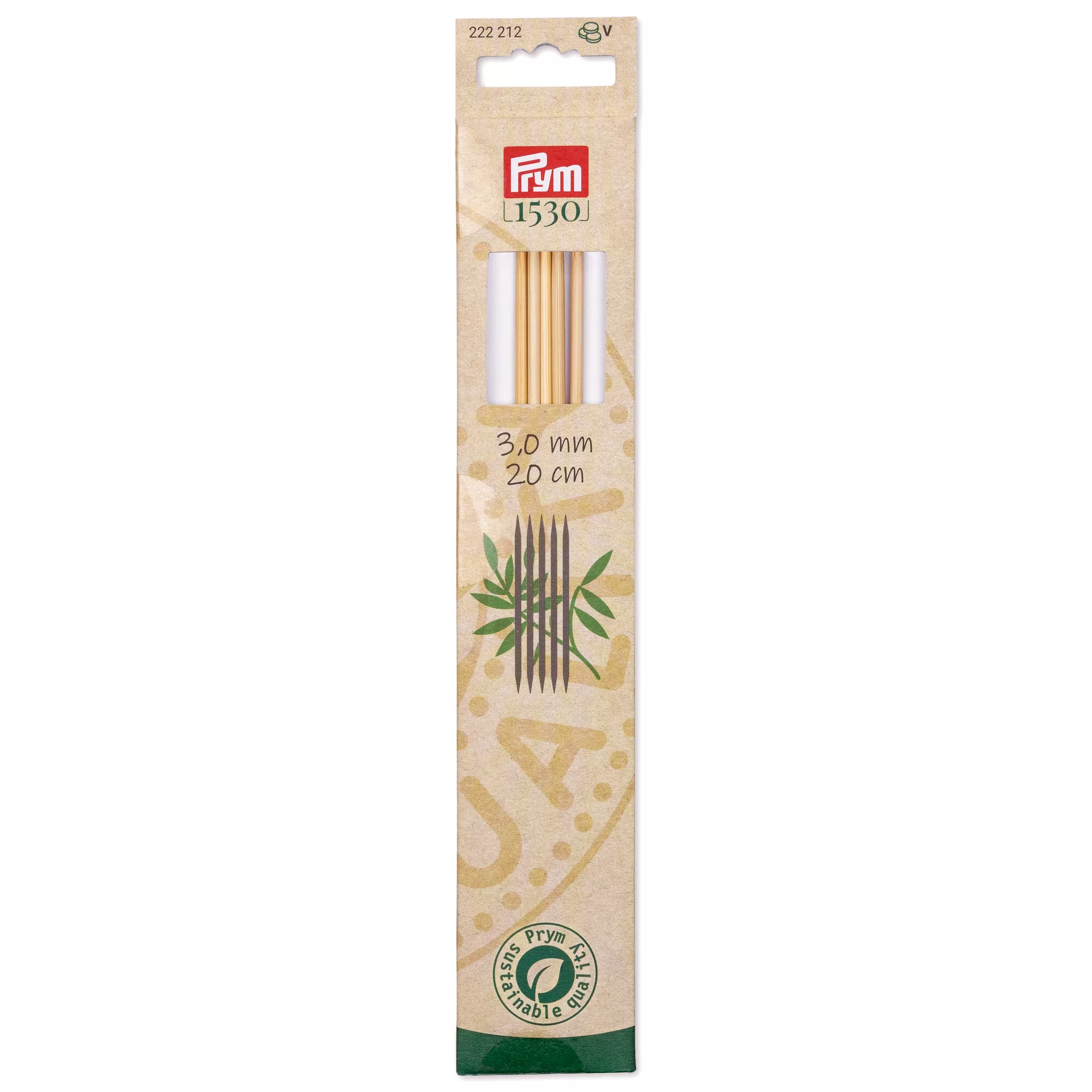 Double-pointed knitting needles Prym 1530, bamboo, 20cm, 3.00mm