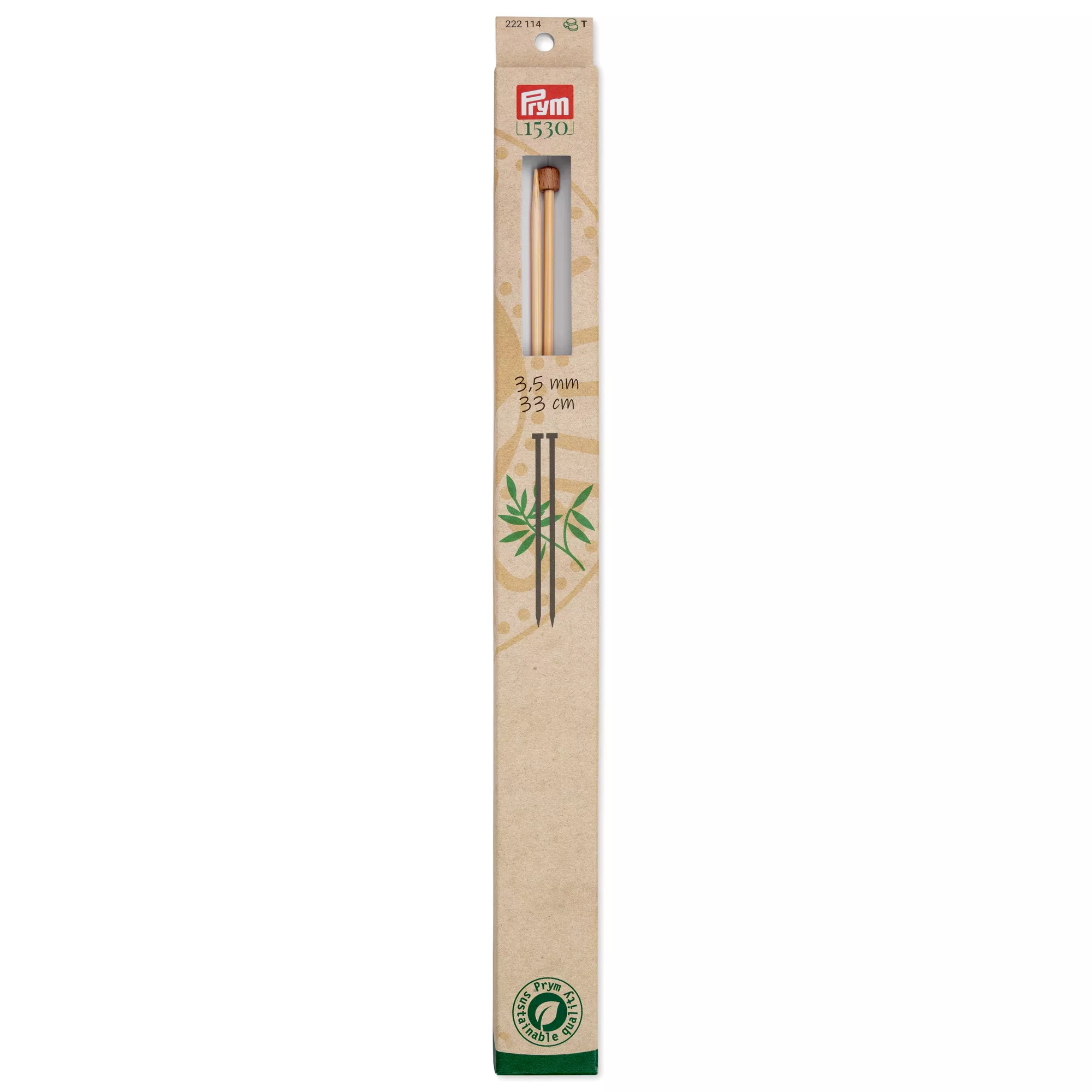 Single-pointed knitting needles Prym 1530, bamboo, 33cm,3.50mm