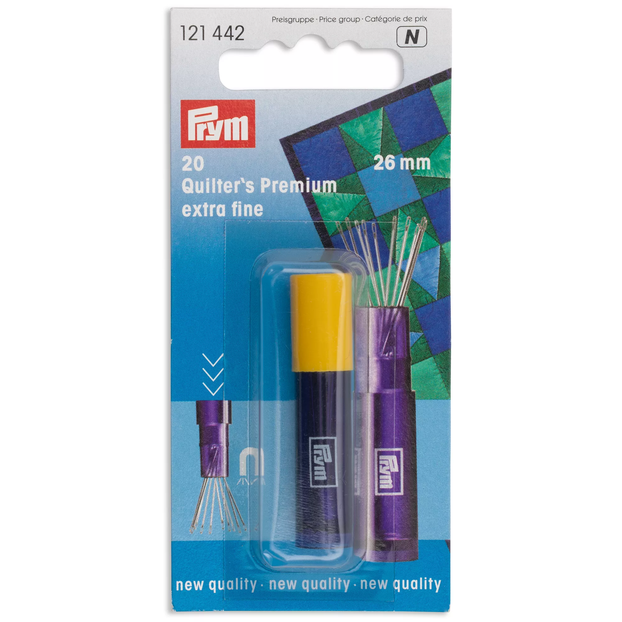 Quilting sewing needles with silver eye, extra fine, 0.53 x 26mm