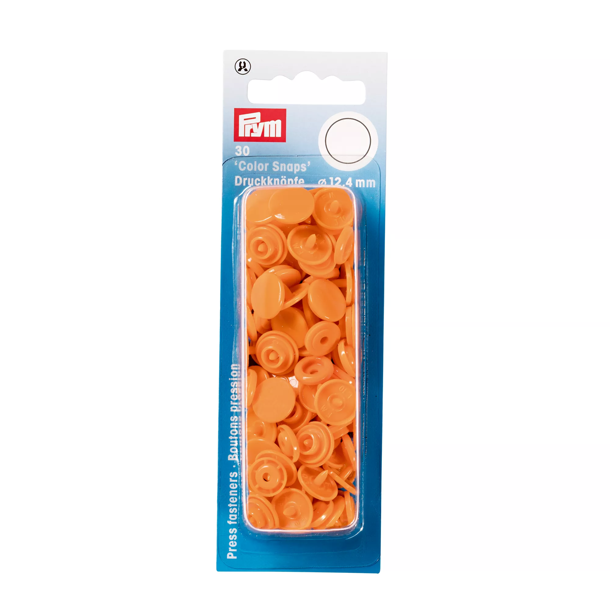 Non-sew press fasteners, Colour Snaps, round, 12.4mm, orange