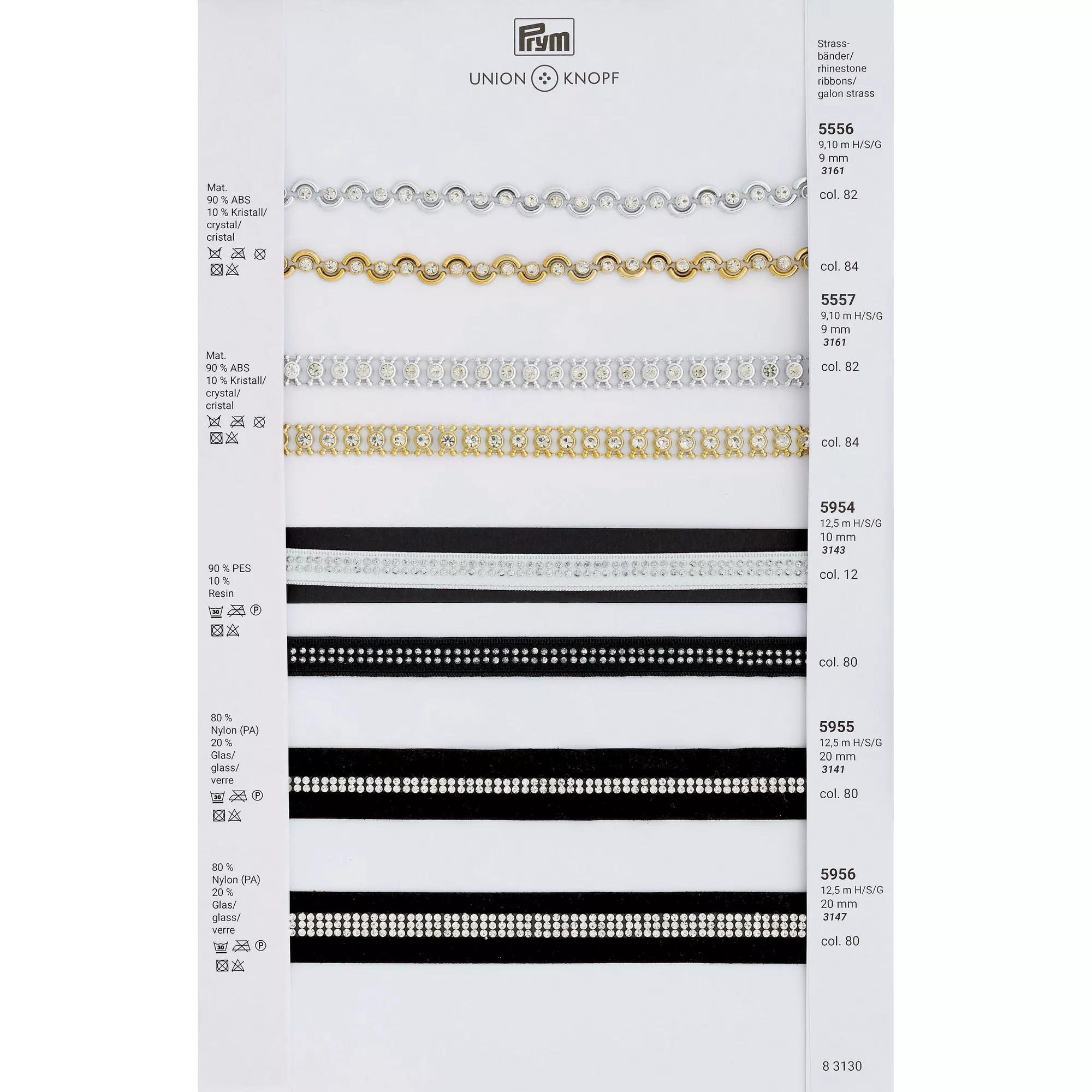Nastro con strass, 20mm, nero