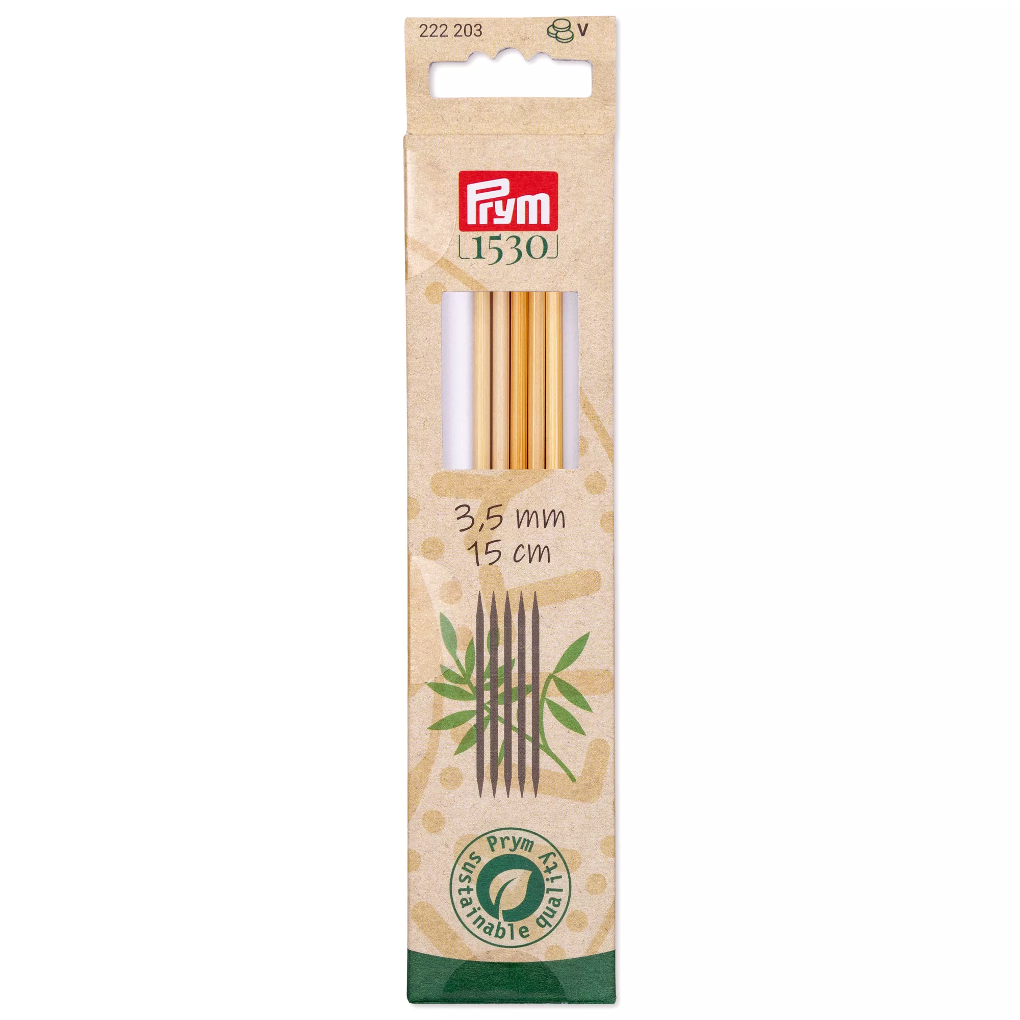 Double-pointed knitting needles Prym 1530, bamboo, 15cm, 3.50mm