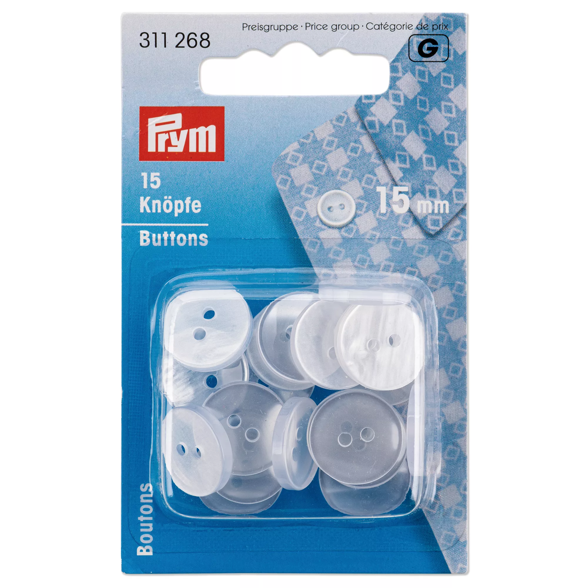 Lab coat and pyjama buttons, 15mm, mother-of-pearl