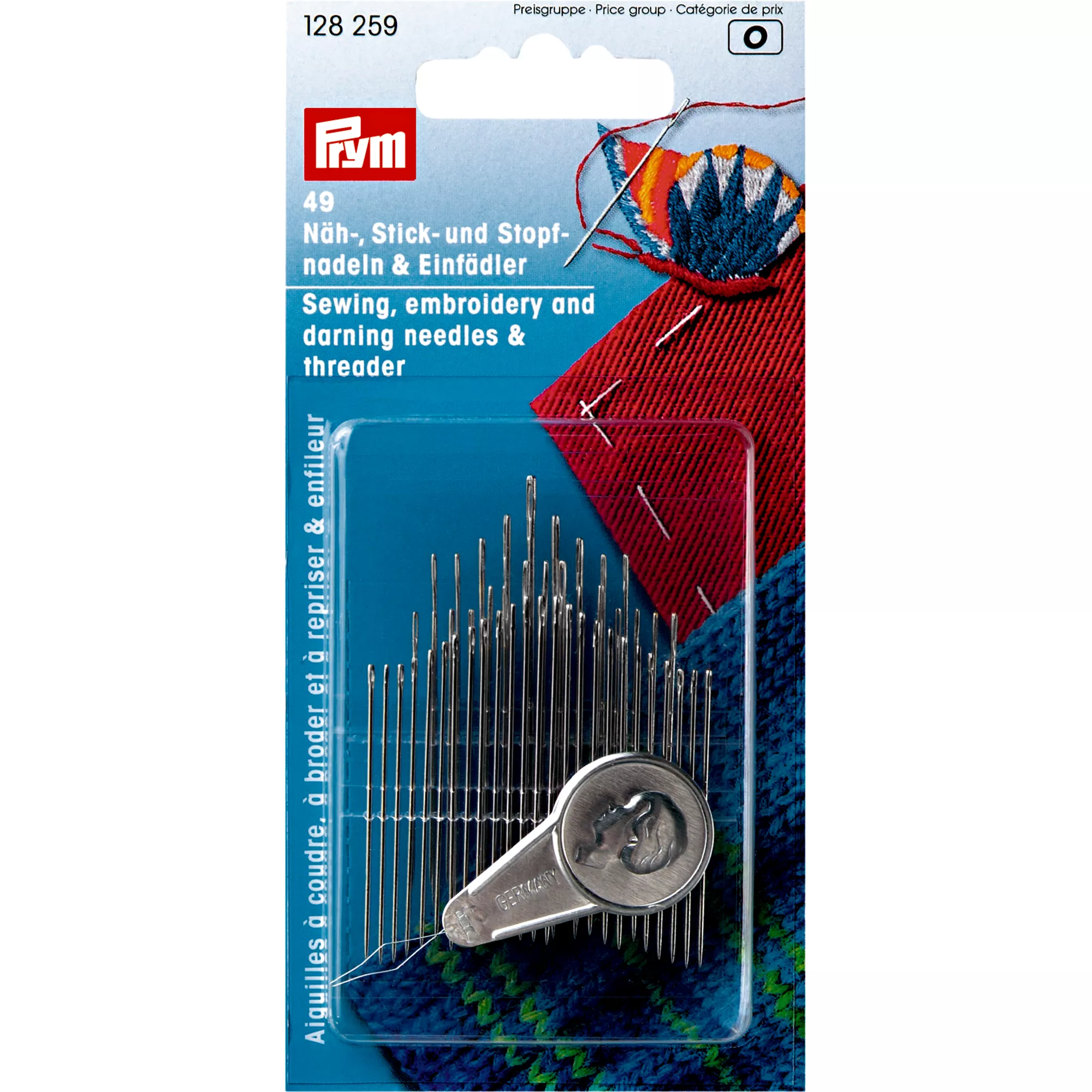 Sewing, embroidery and darning needles assortment and threader, 49 needles
