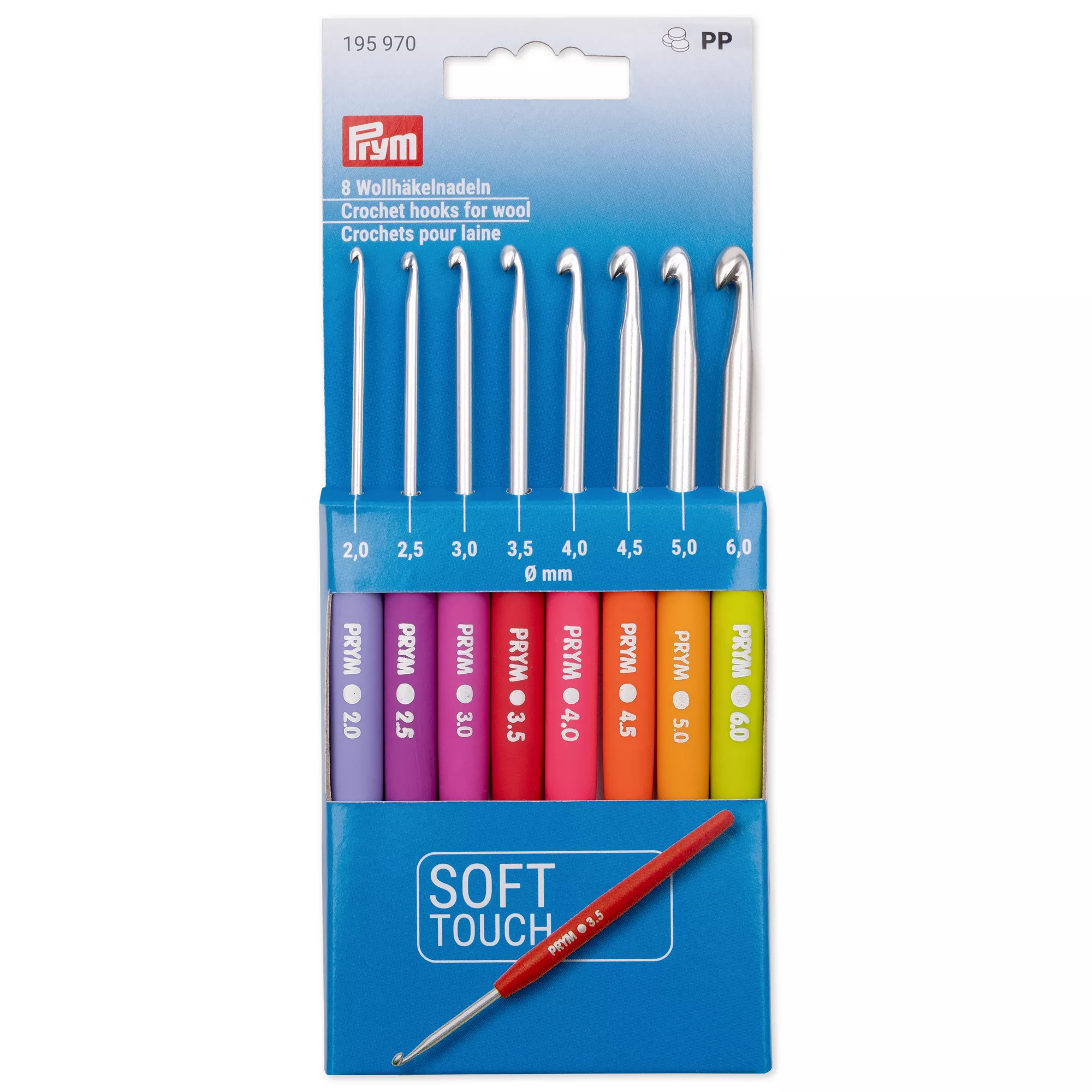 Crochets pour laine jeu avec manche souple, 2-6mm