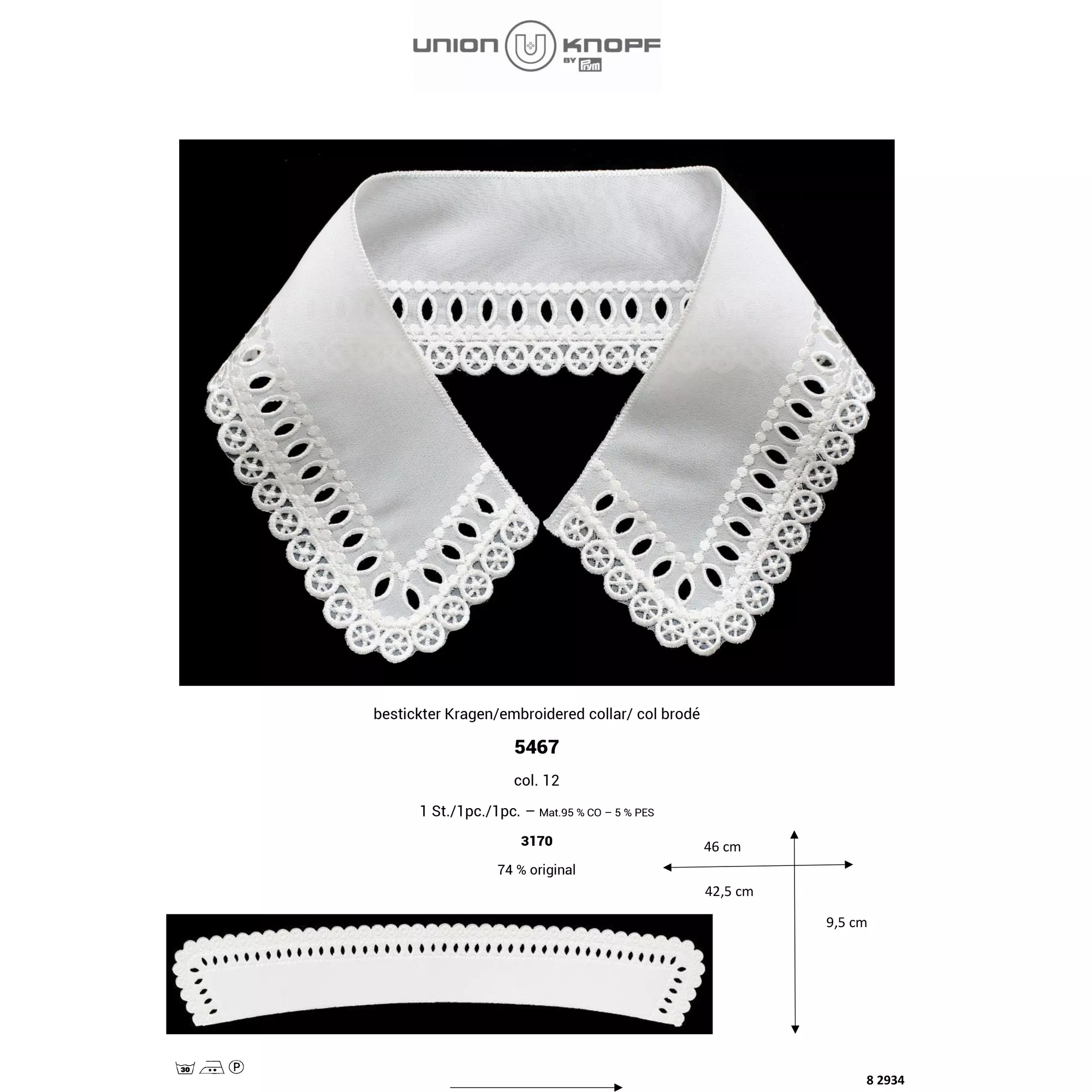Cuello bordado, 460mm, blanco
