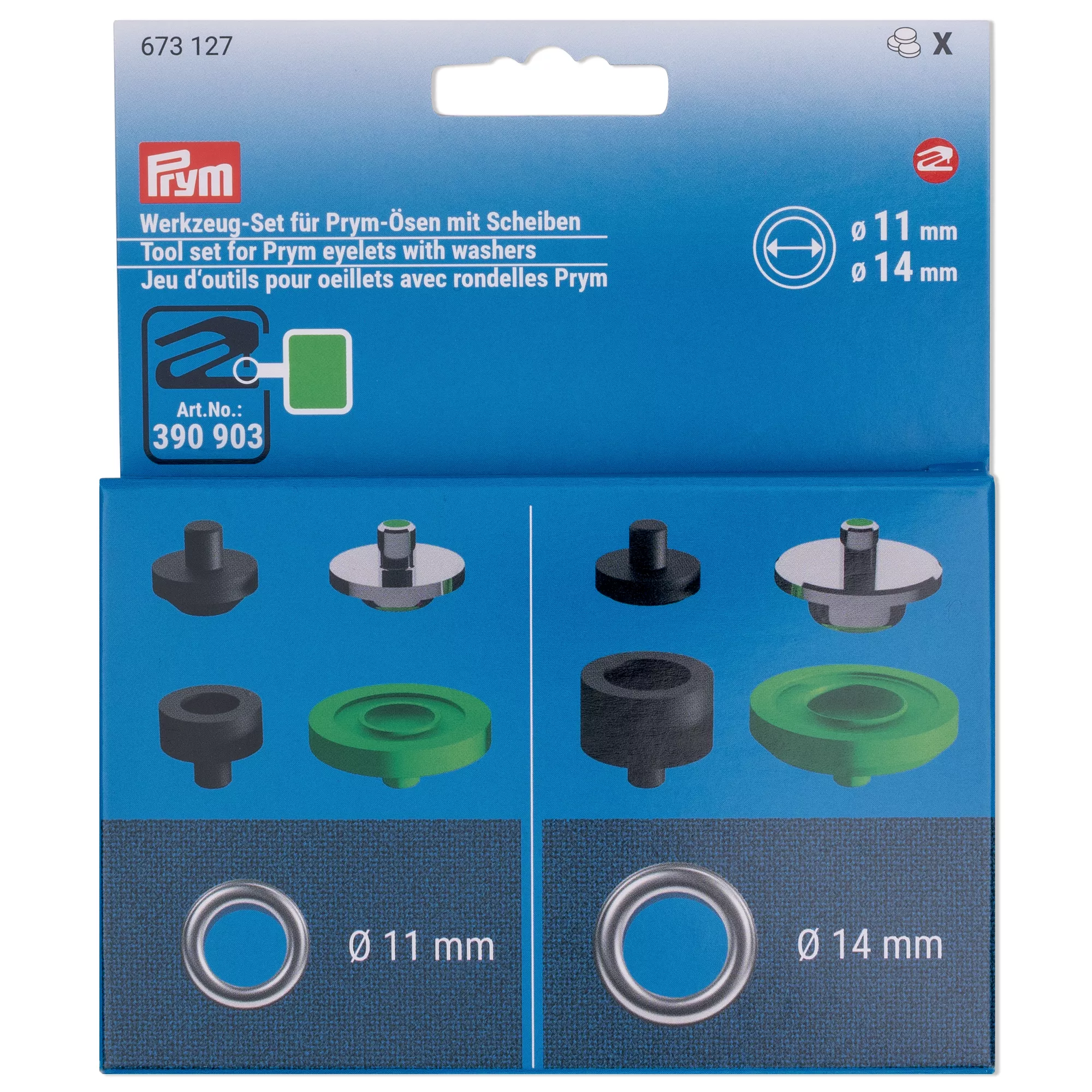 Set strumenti per occhielli con rondelle Prym, Ø 11 e 14mm