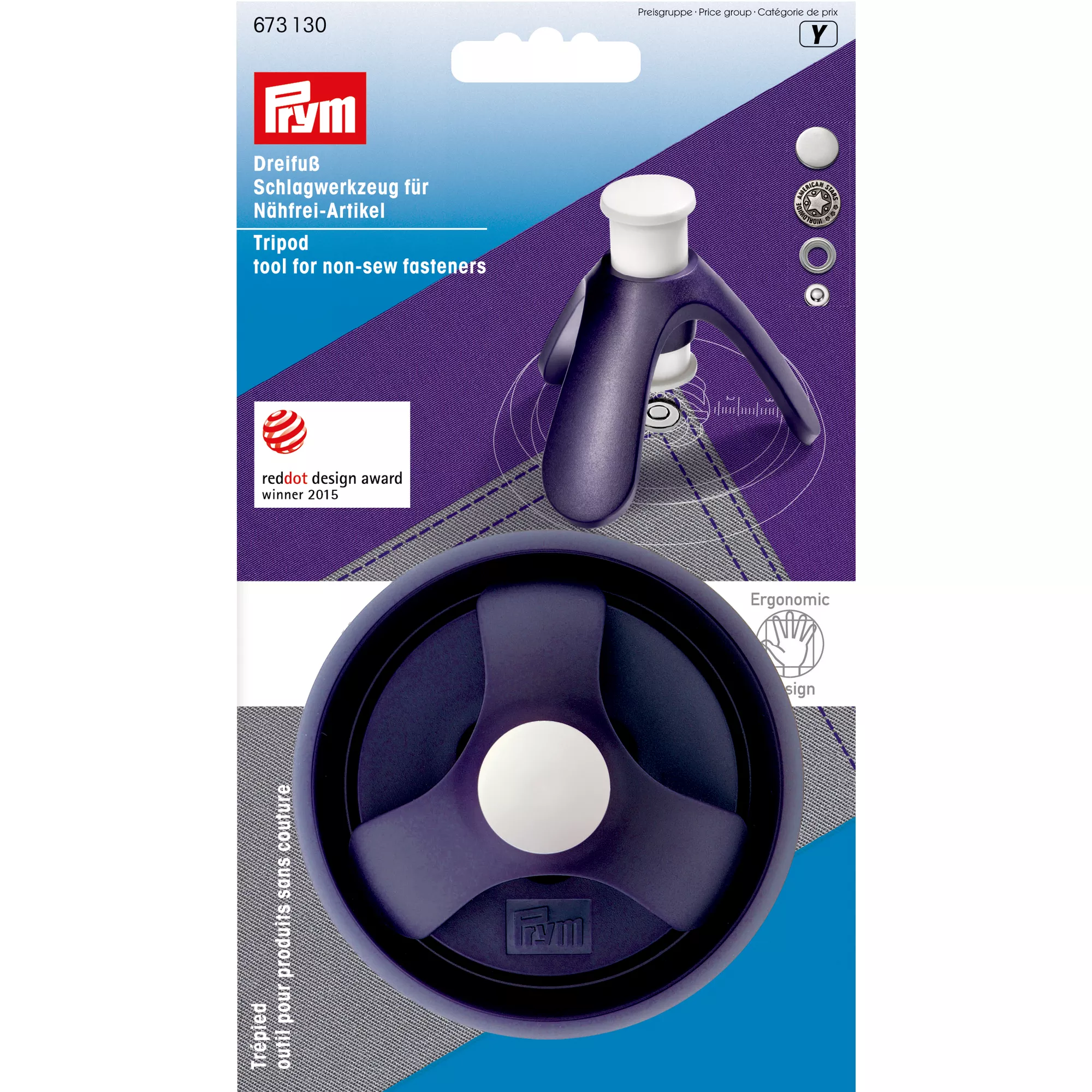 Tripod tool for non-sew fasteners, prym.ergonomics