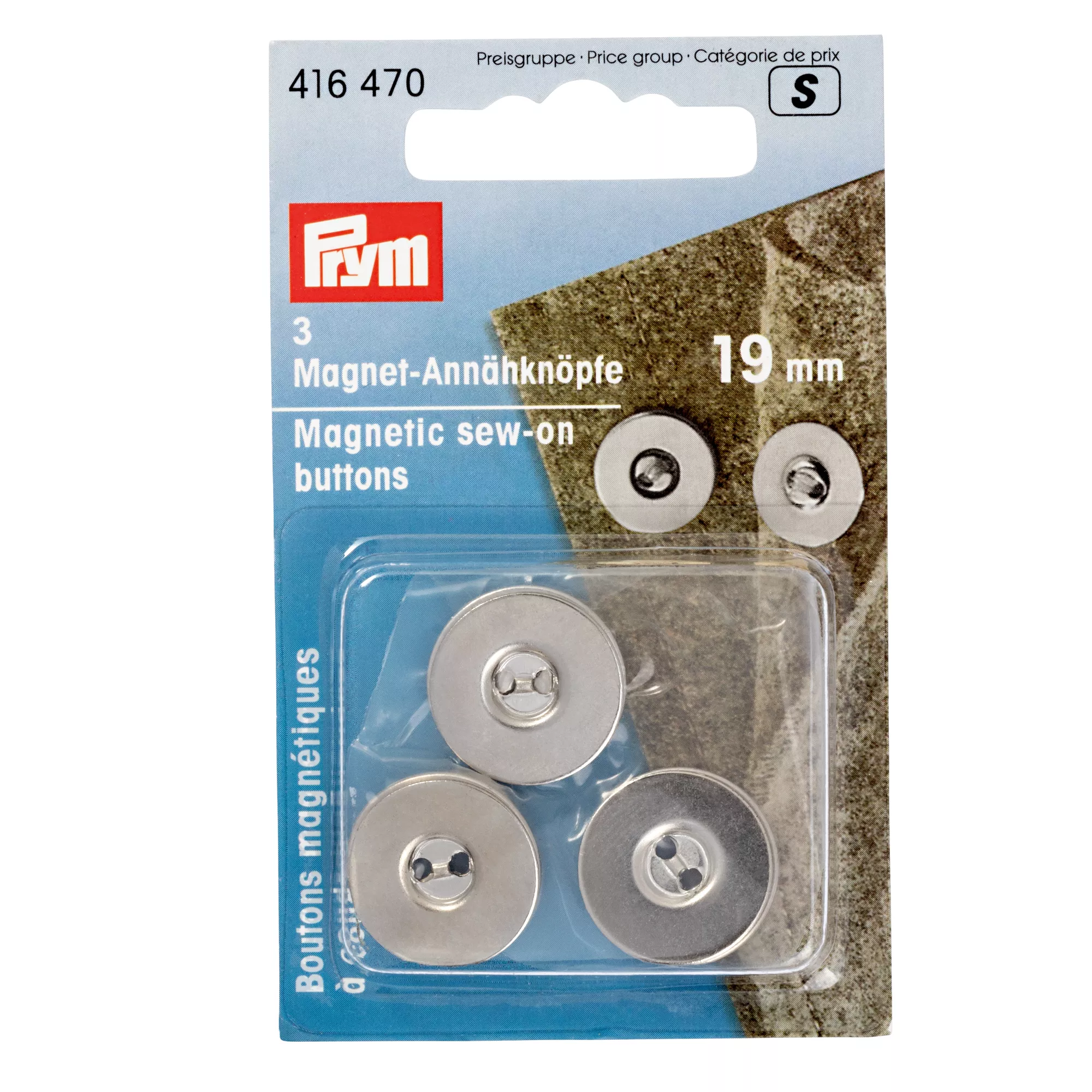 Magnetic sew-on buttons, 19mm, silver-coloured
