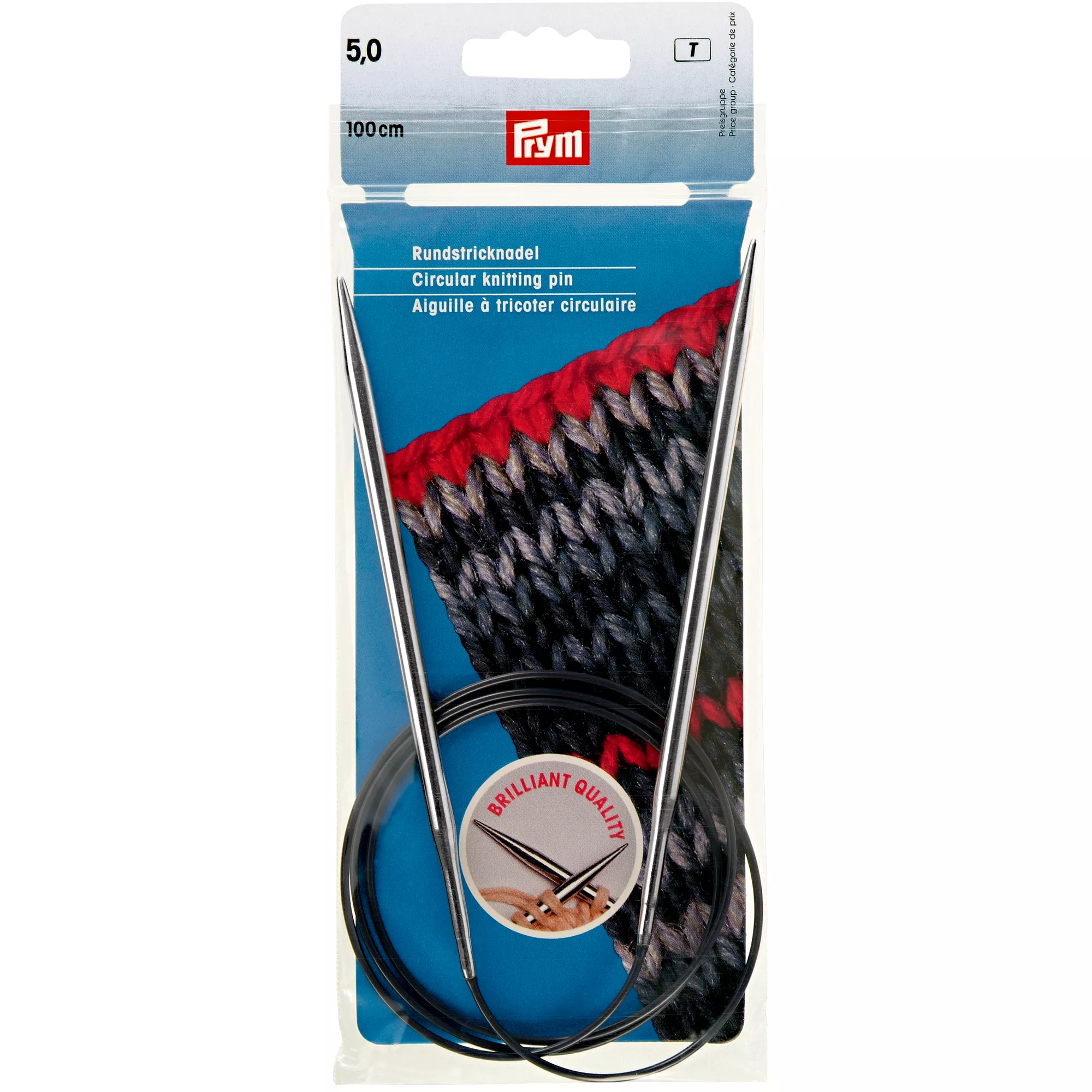 Circular knitting needles, 100cm, 5.00mm, silver-coloured