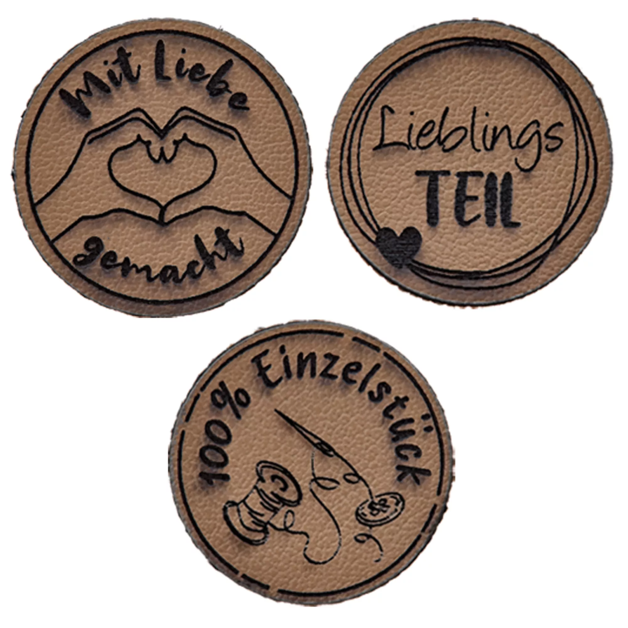 Écusson en Cuir, recyclé 'Mit Liebe gemacht', 20mm, beige