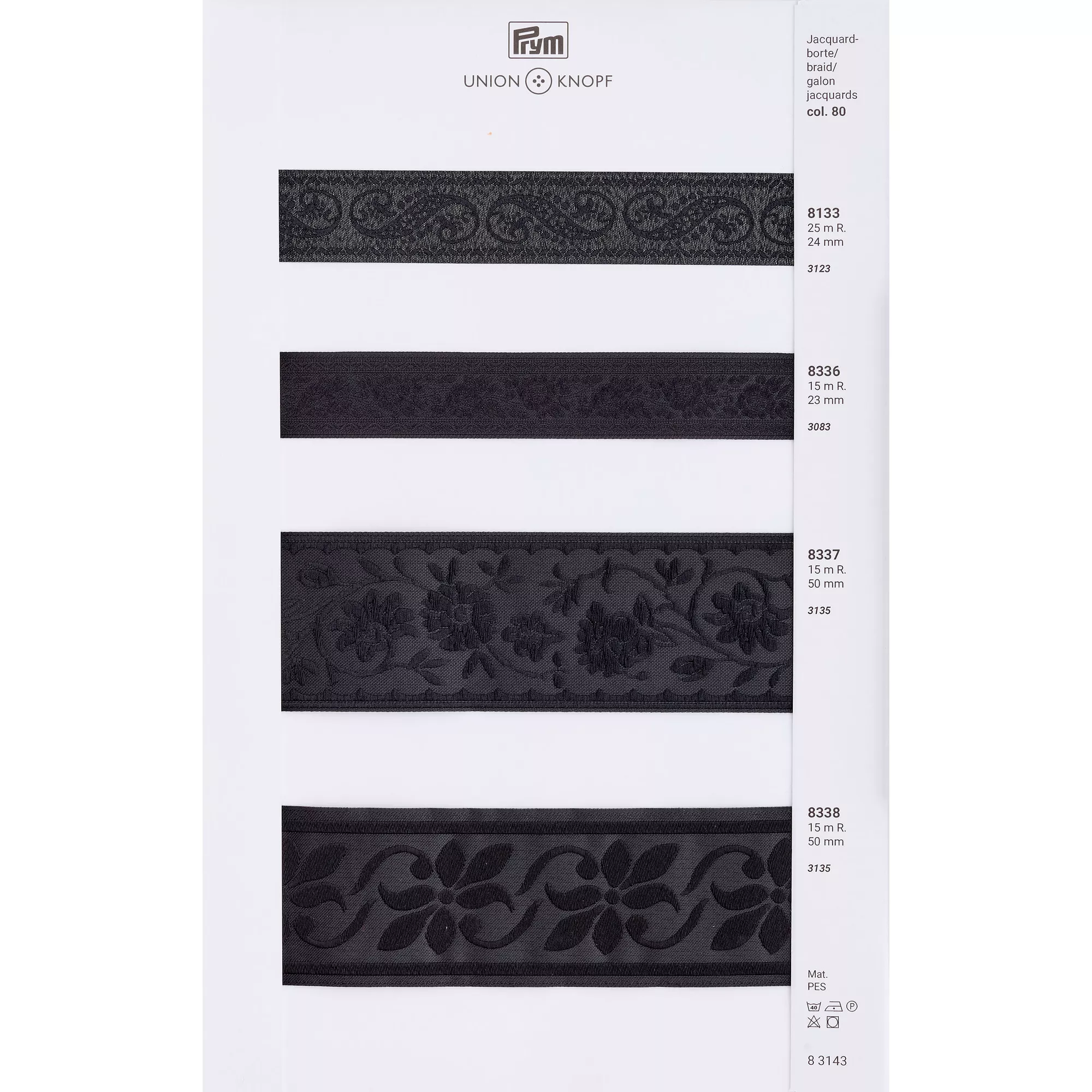 Jacquardborte Blumen, 50mm, schwarz