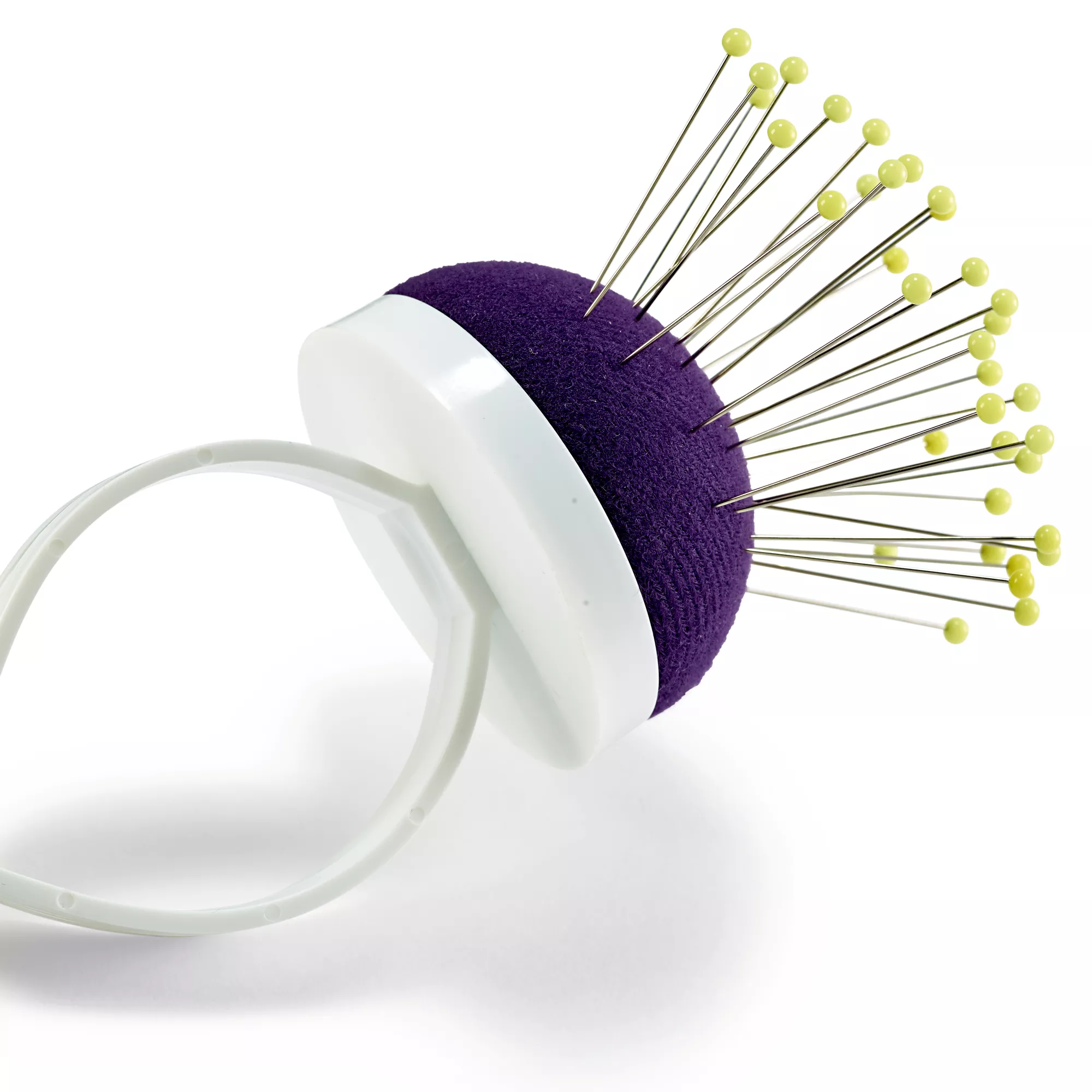 Arm pin cushion with strap, dark violet/white