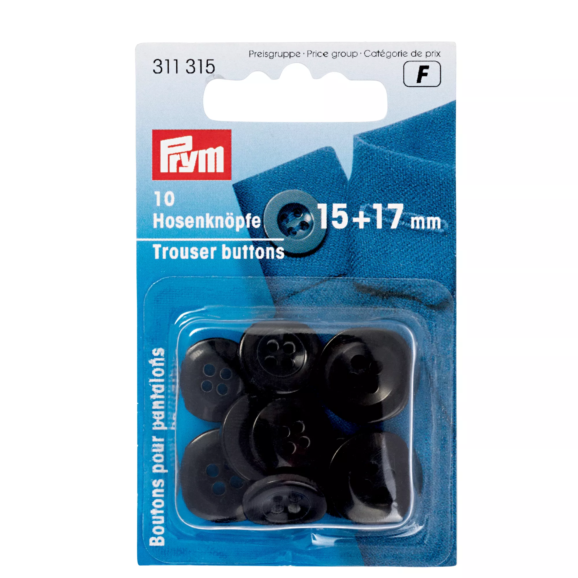 Botones para pantalones, 15 y 17mm, negro